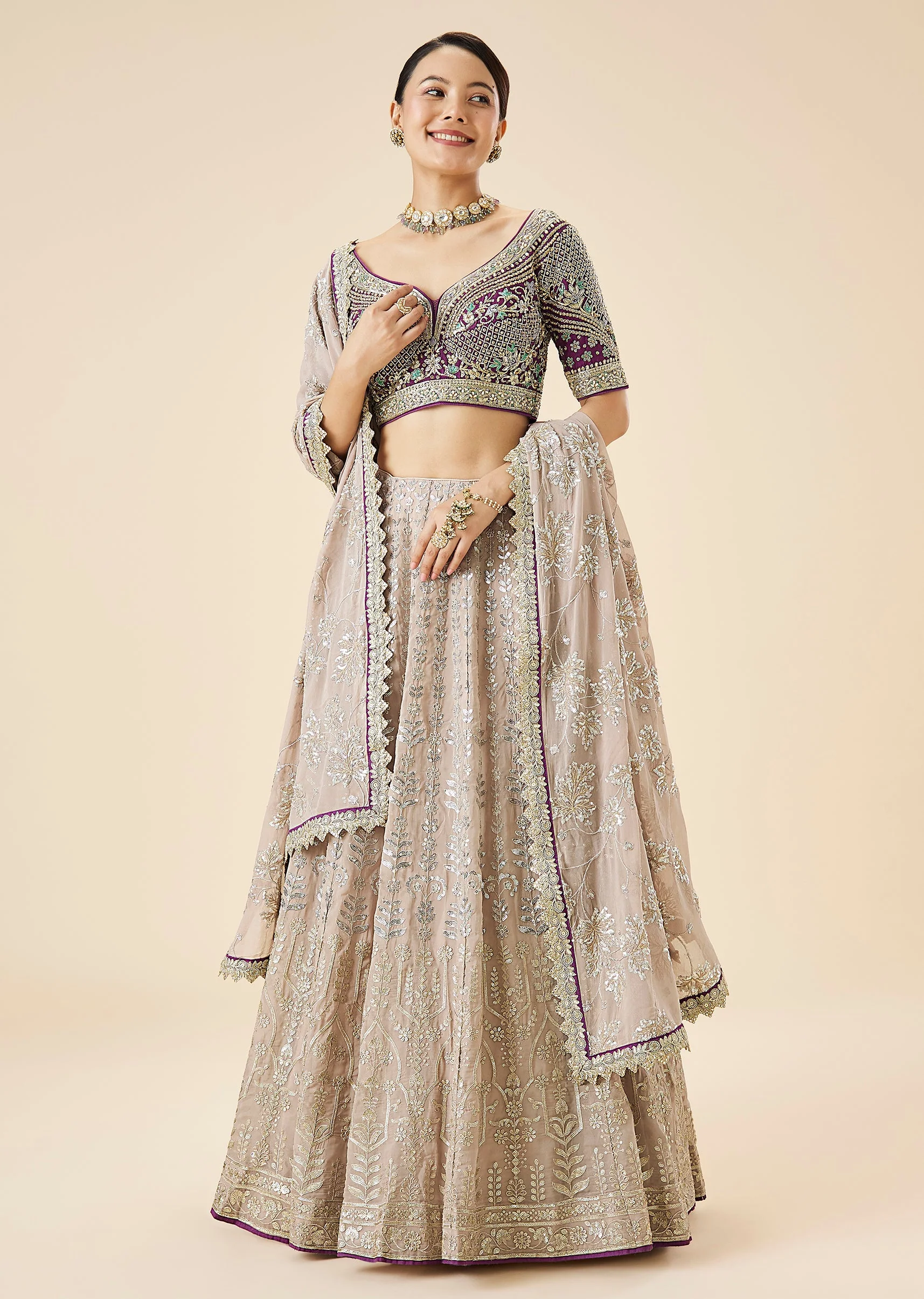Mauve Pastel Embroidered Lehenga Set - Image 4