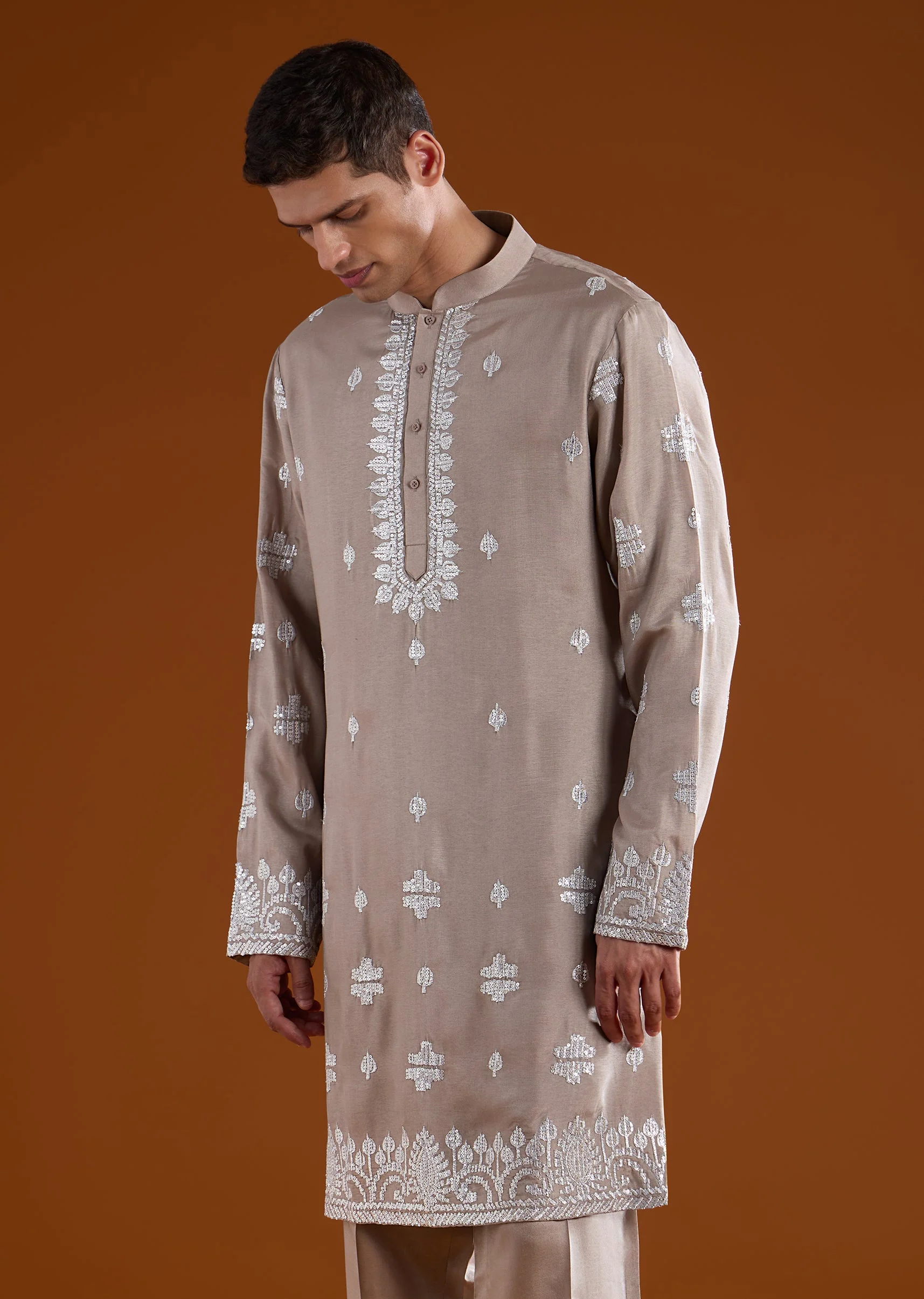 Mauve Silk Embroidered Kurta Jacket Set - Image 6