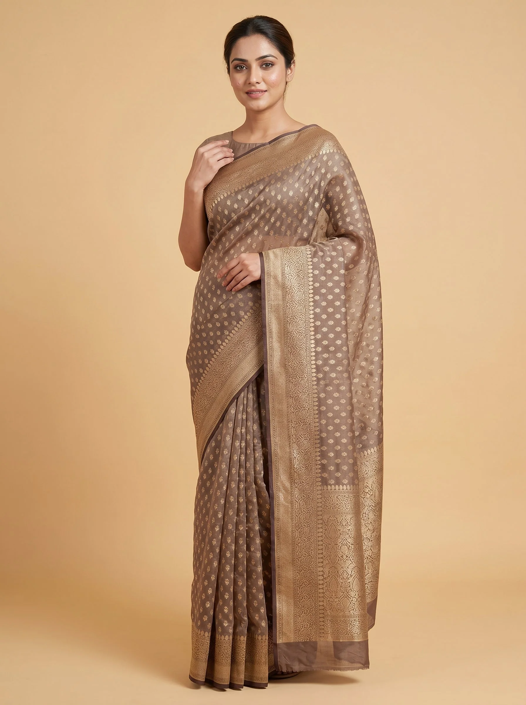 Mauve Subdued Finish Embroidered Saree