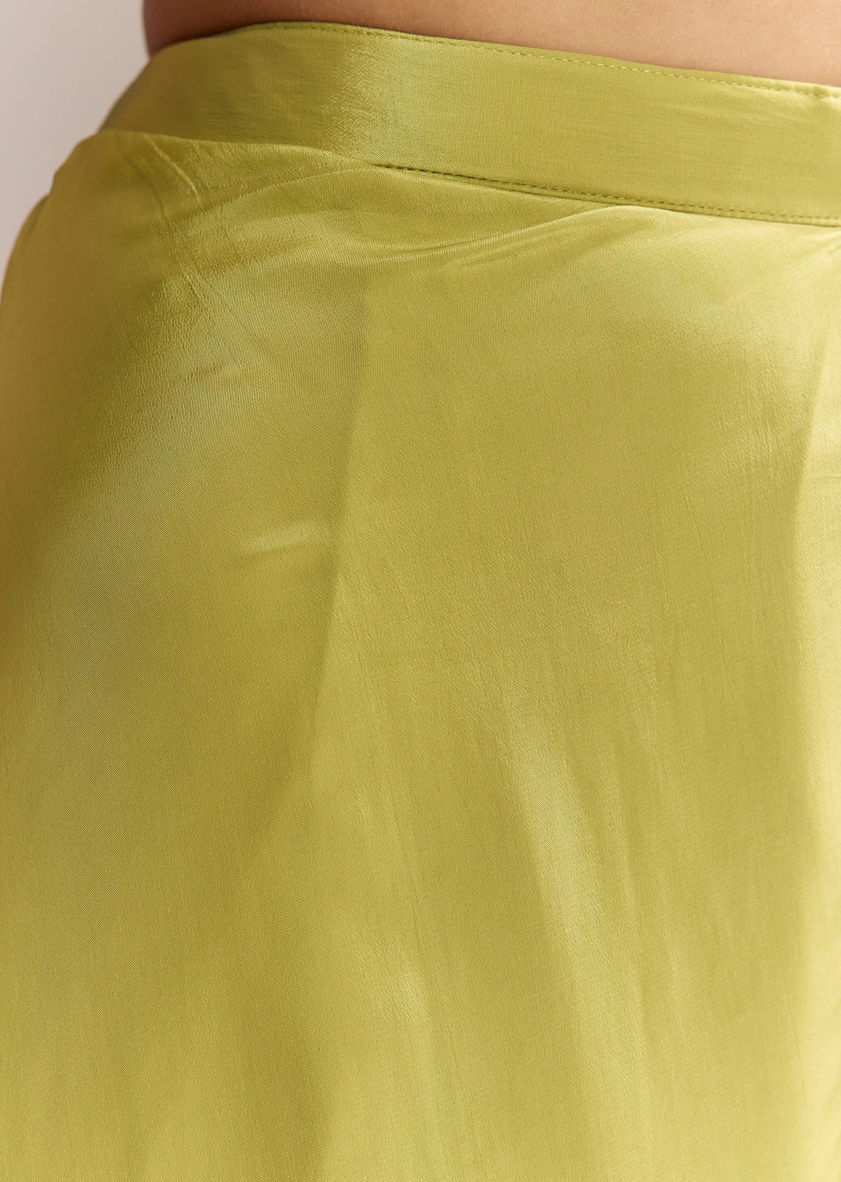 Mehendi Green Crepe Crop Top And Palazzo Set With Embroidered Cape - Image 6