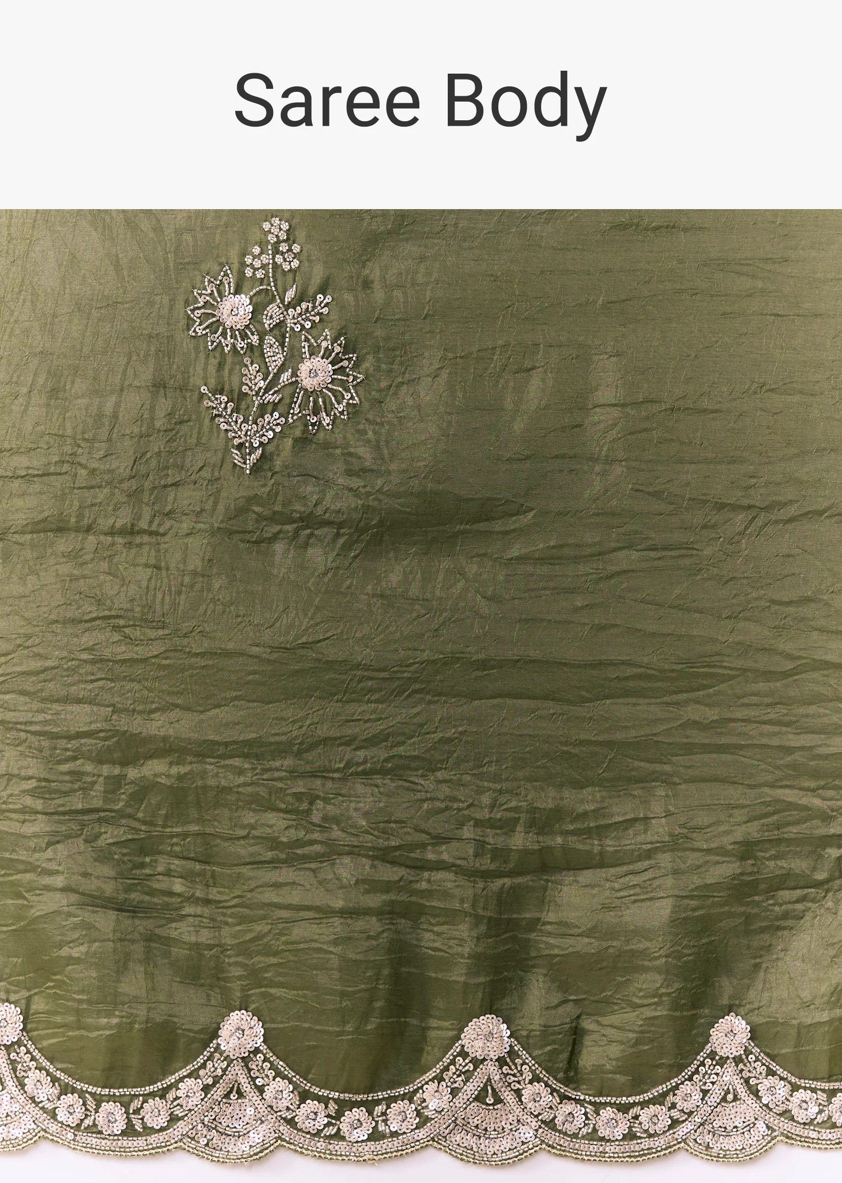 Mehendi Green Crush Tissue Embellished Saree with Blouse Fabric - Image 9