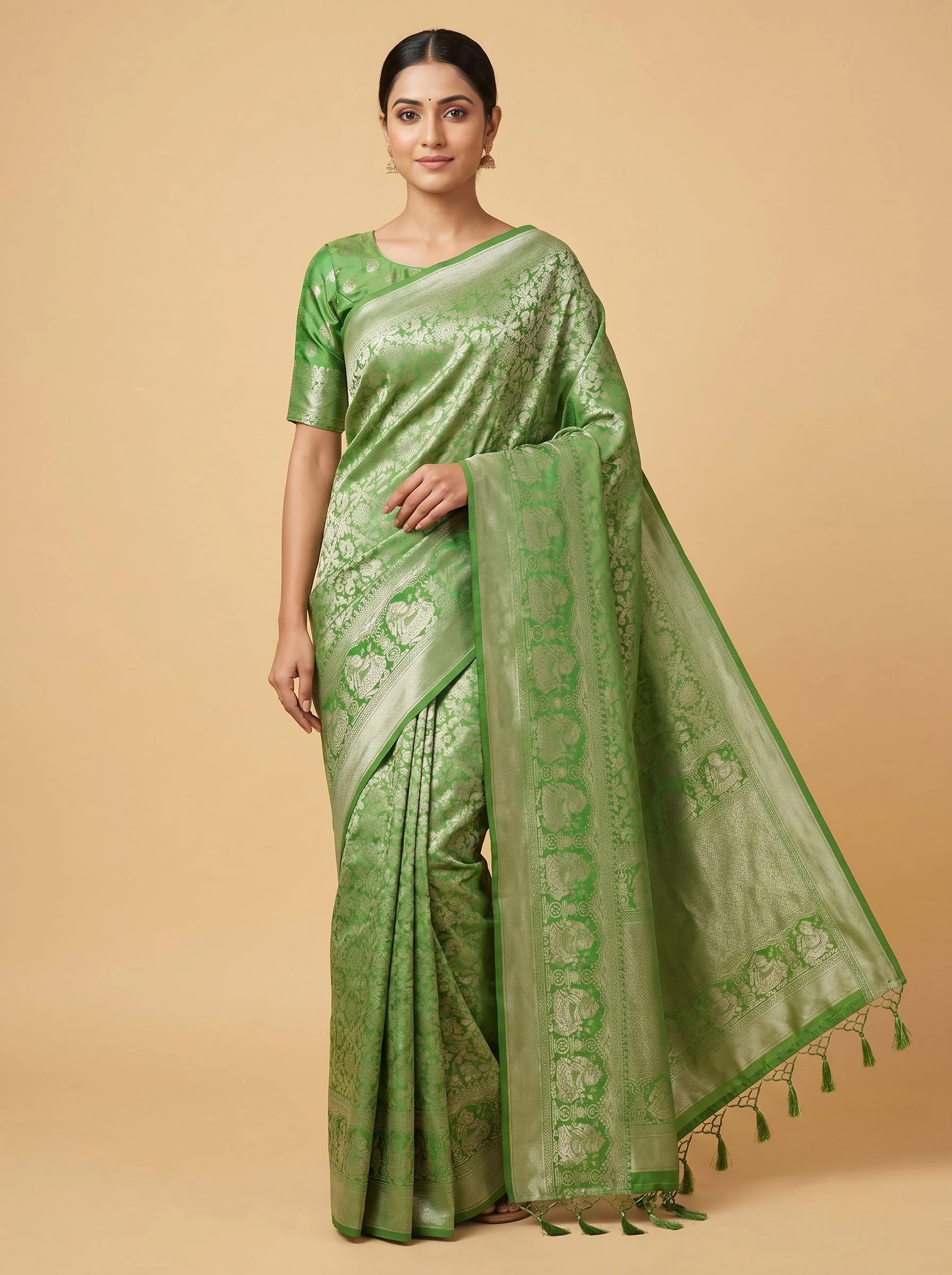 Mehendi Green Earth Thread Handloom Saree
