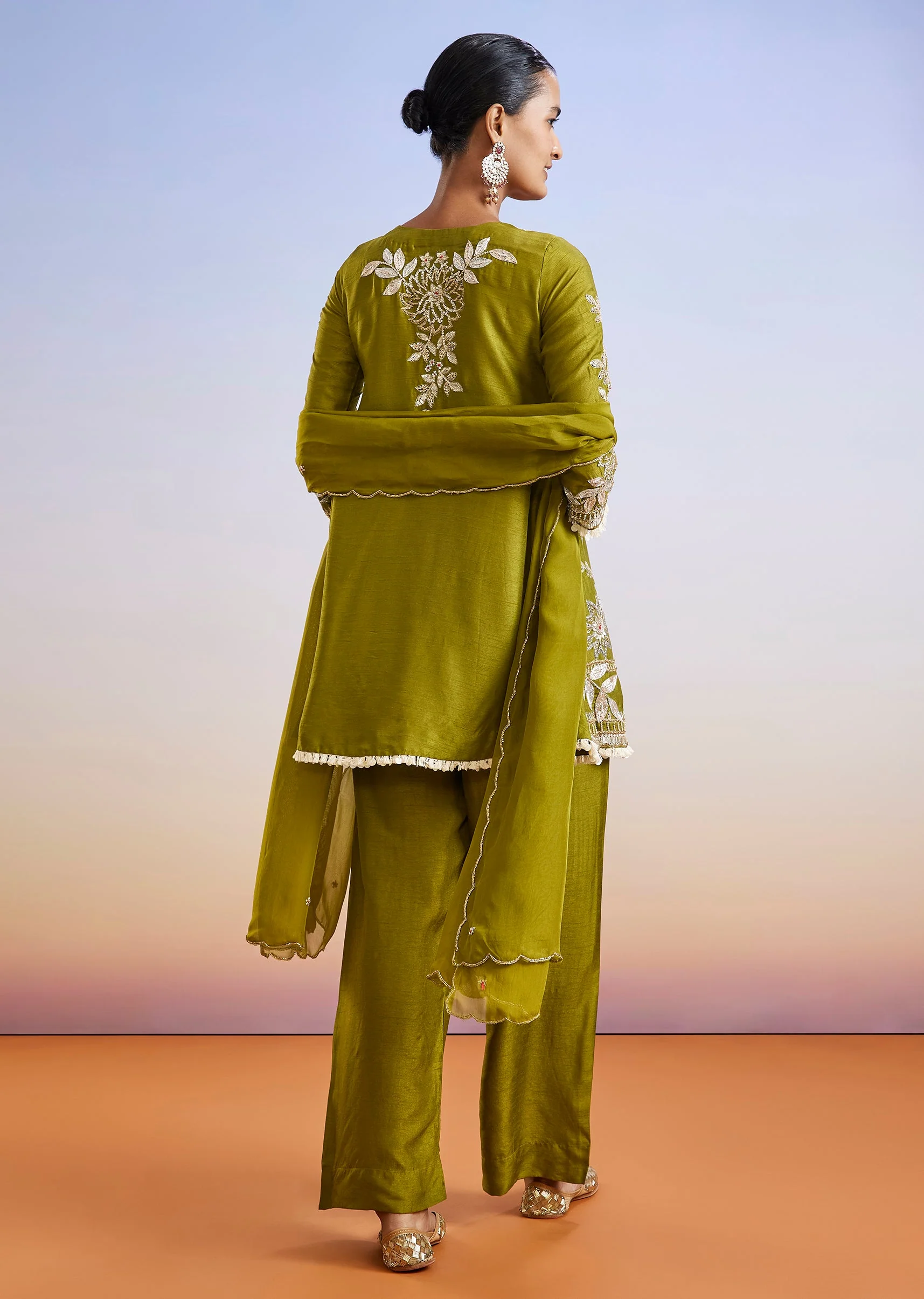 Mehendi Green Embroidered Silk Palazzo Suit With Dupatta - Image 5