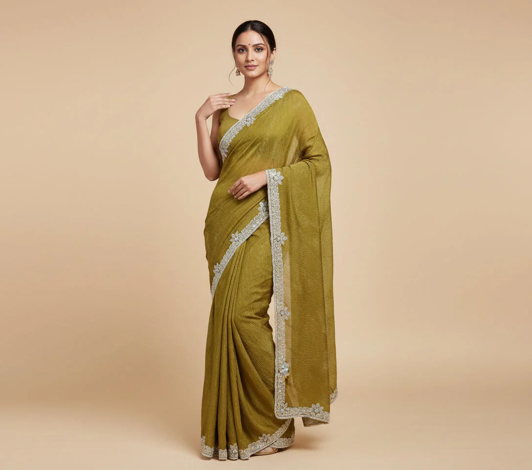 Mehendi Green Ethnic Embroidered Saree