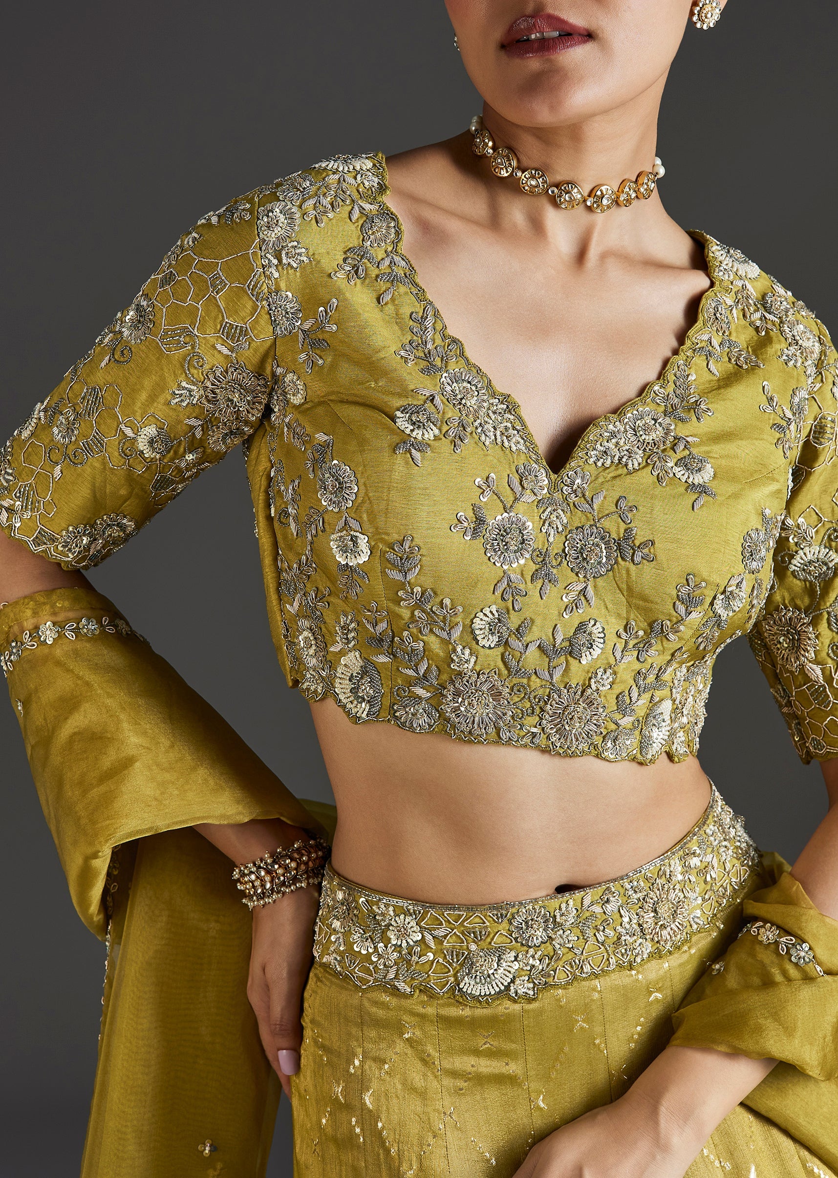 Mehendi Green Grace With Classic Detail - Image 3