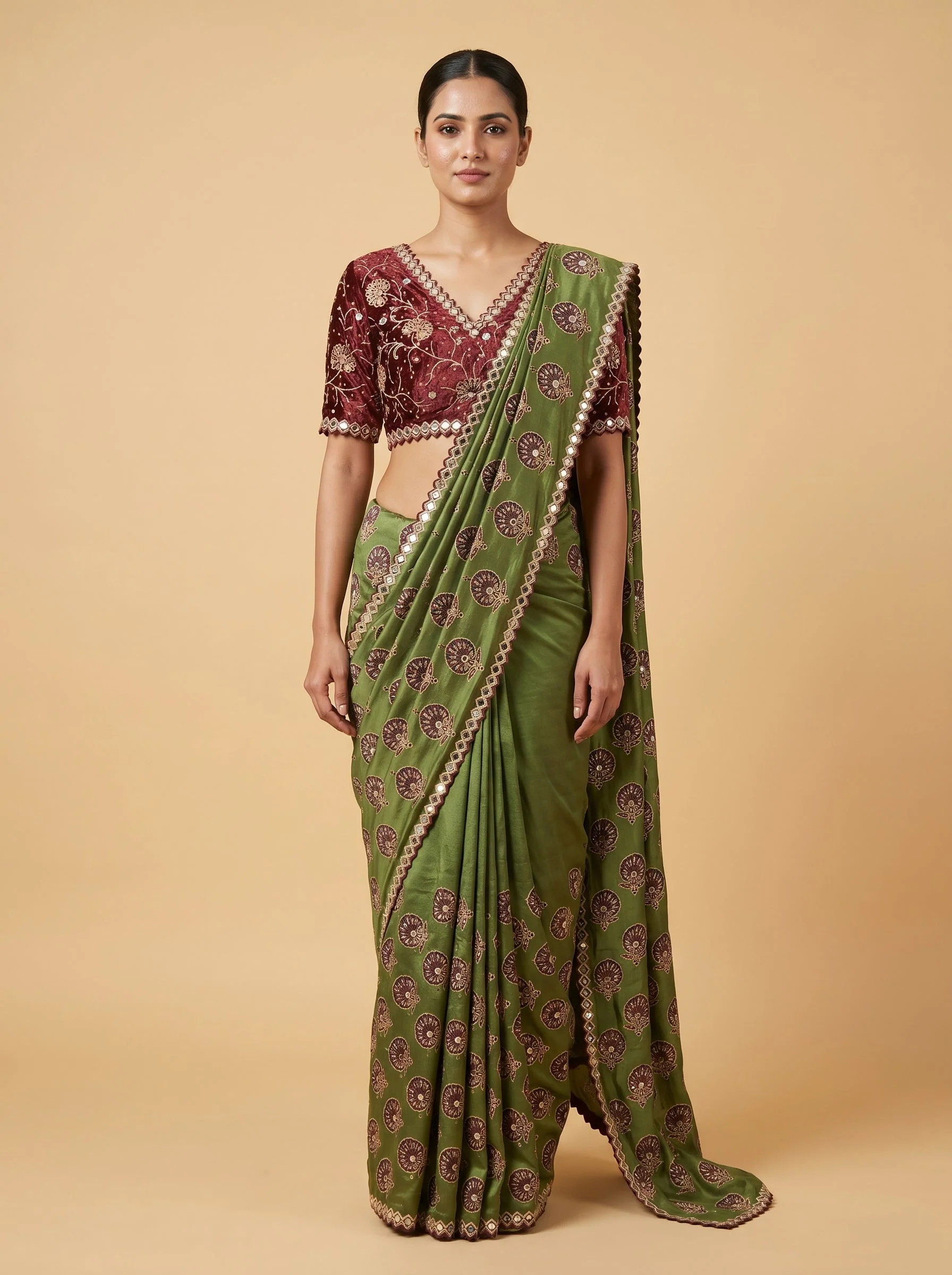 Mehendi Green Heritage Embroidered Saree