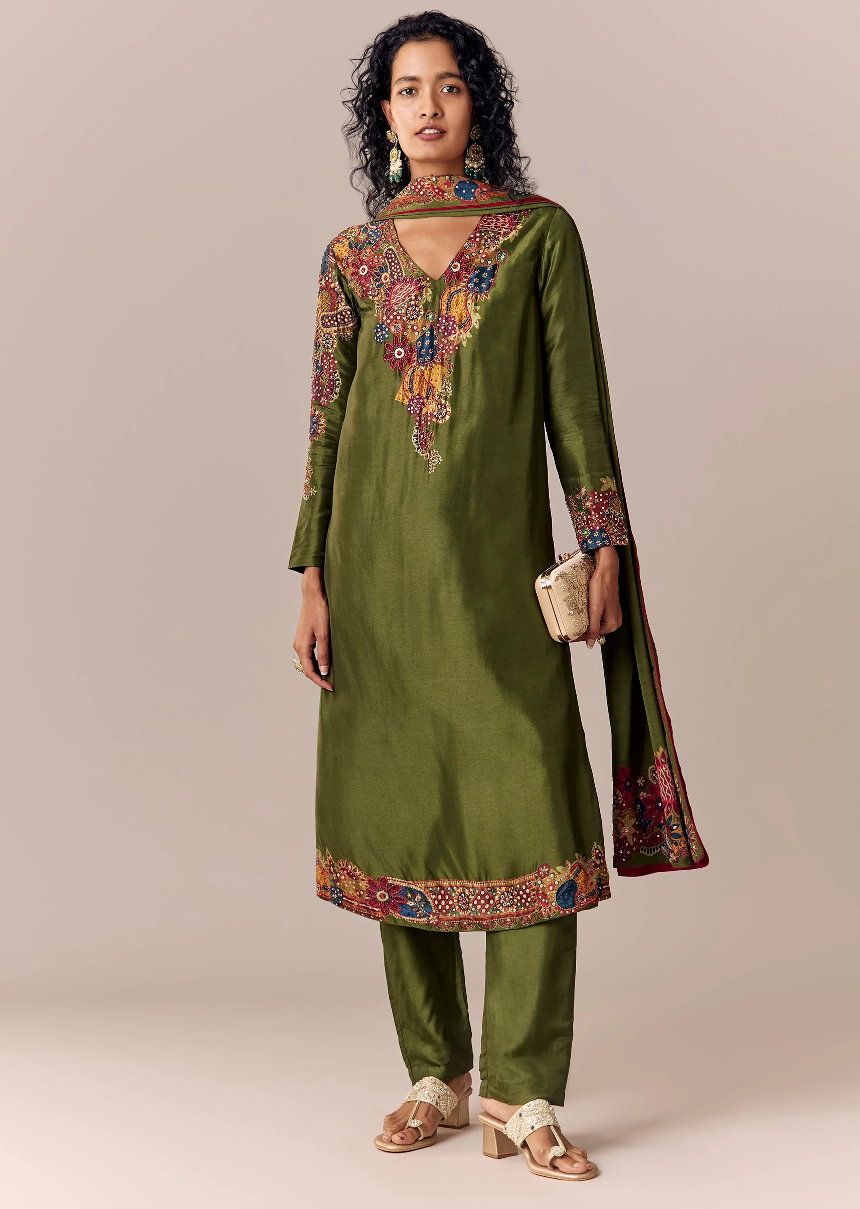Mehendi Green Printed Kurta Pant Set With Dupatta - Image 3