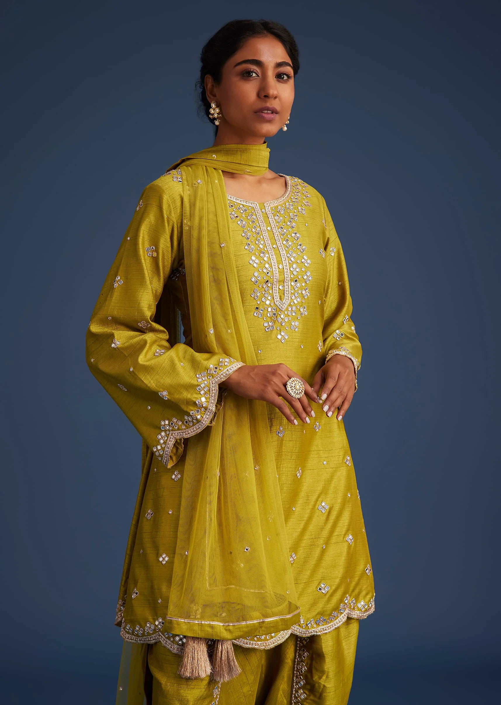 Mehendi Green Silk Embroidered Kurta Dhoti Set - Image 4