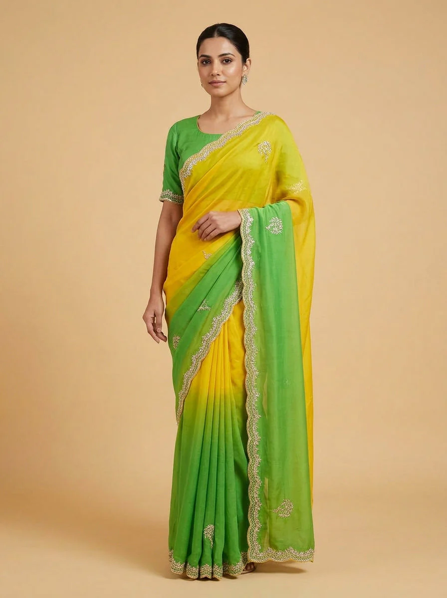 Mehendi Green Vintage Embroidered Saree