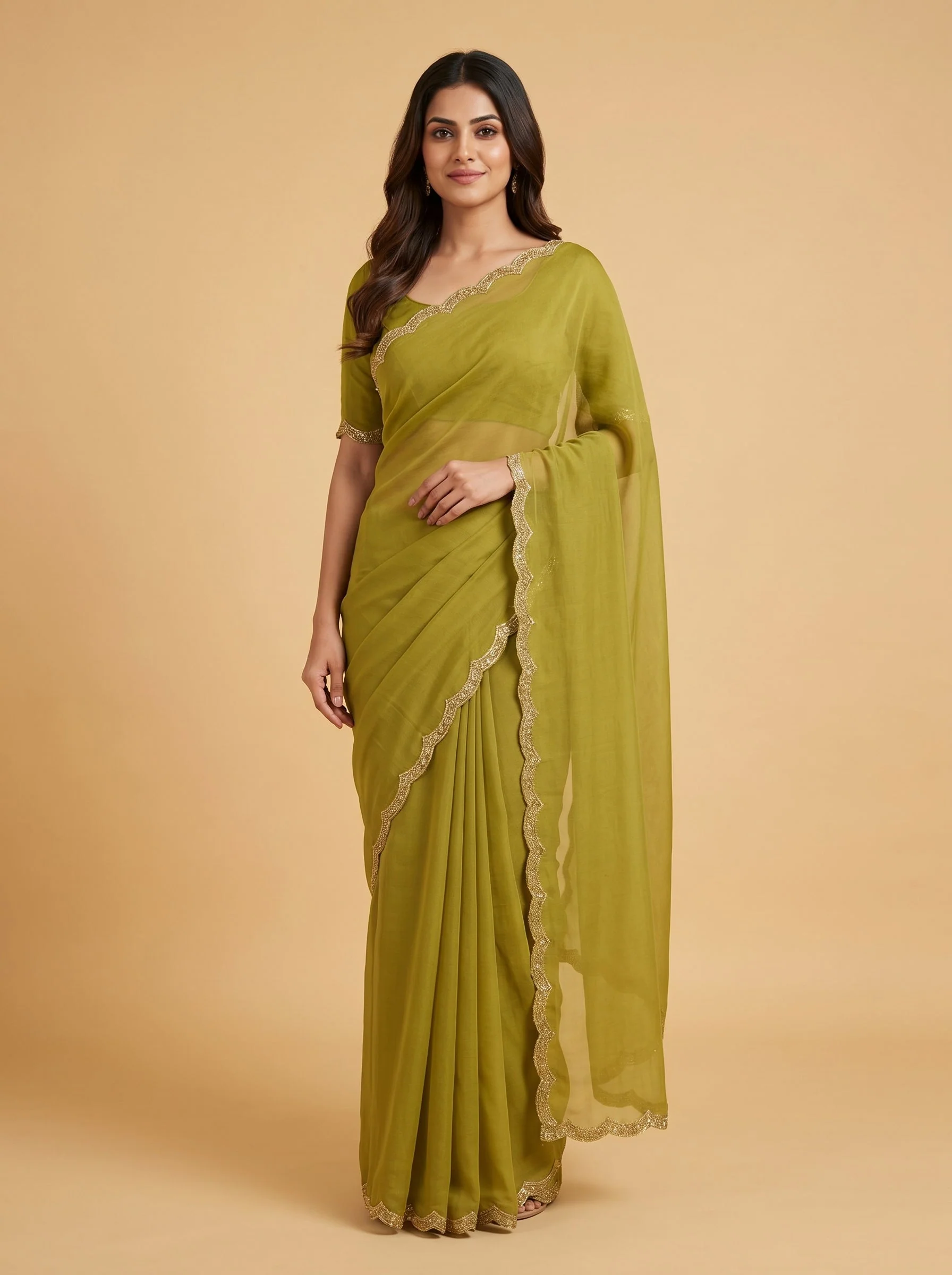 Mehendi Leaf Shine Saree