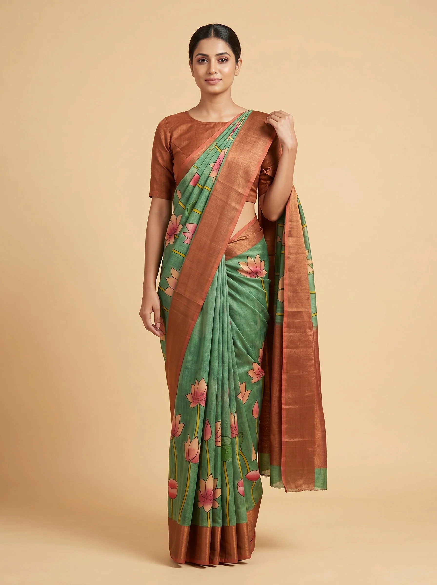 Mehendi Natural Printed Saree