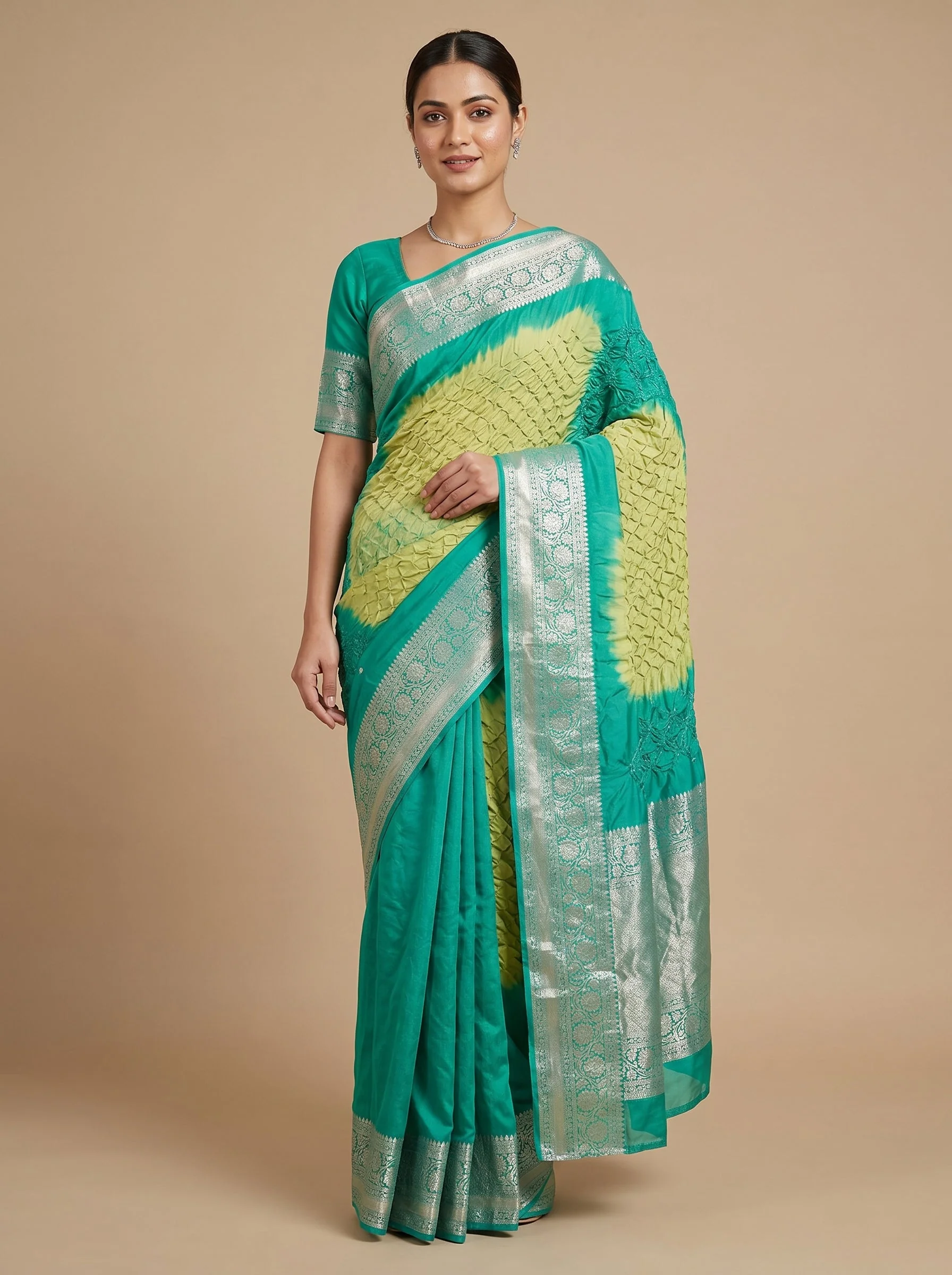 Mehendi Rustic Bandhani Saree