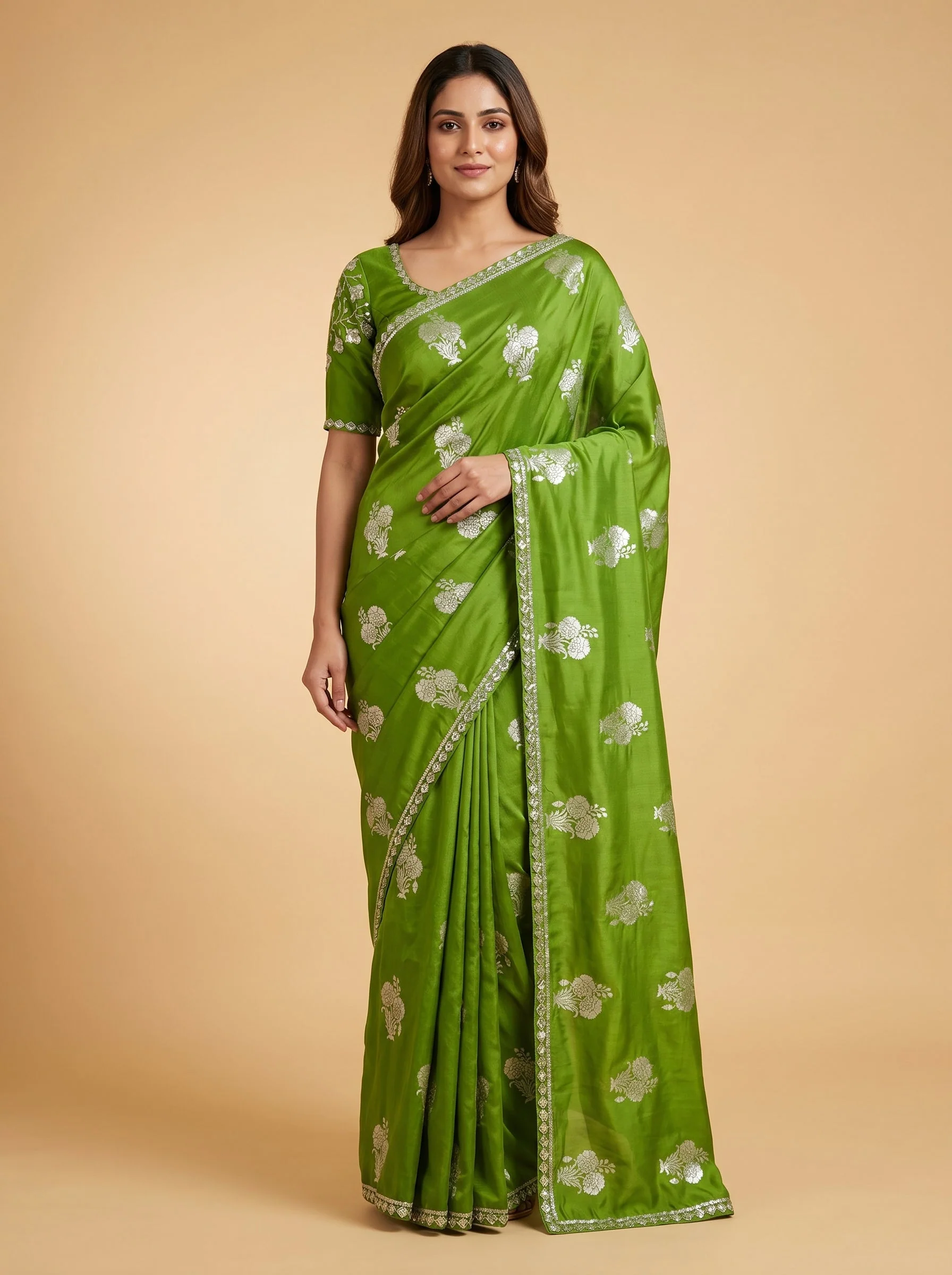 Mehndi Green Glow Embroidered Saree