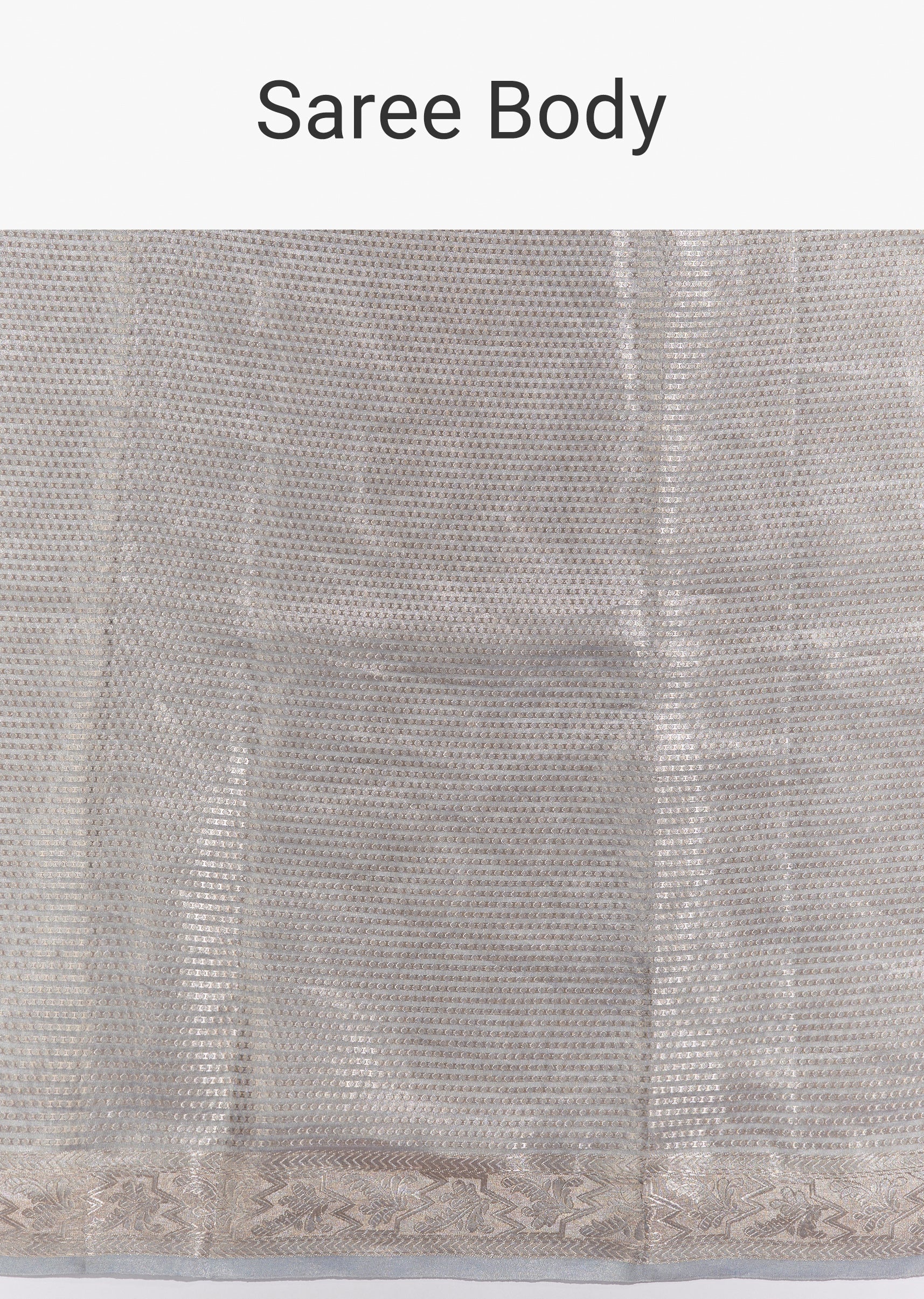 Metallic Blue Banarasi Tissue Saree With Micro Geometric Weave And Floral Woven Border - Image 9