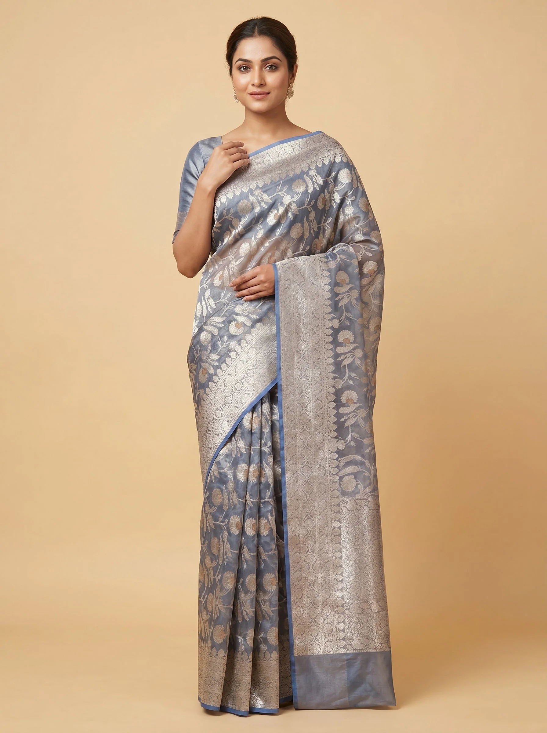 Metallic Blue Shine Saree
