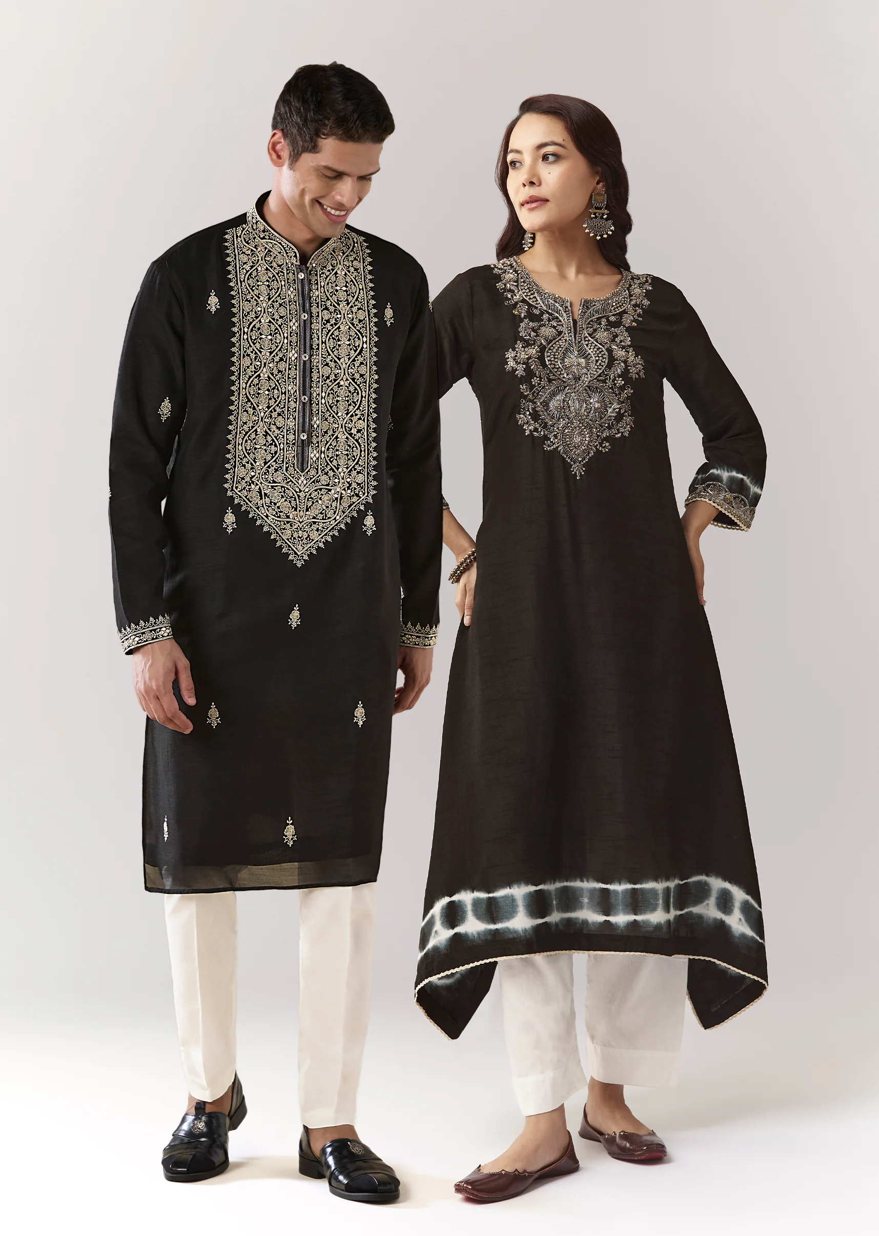 Midnight Black Duo — Coord Set For Her And Kurta Set For Him