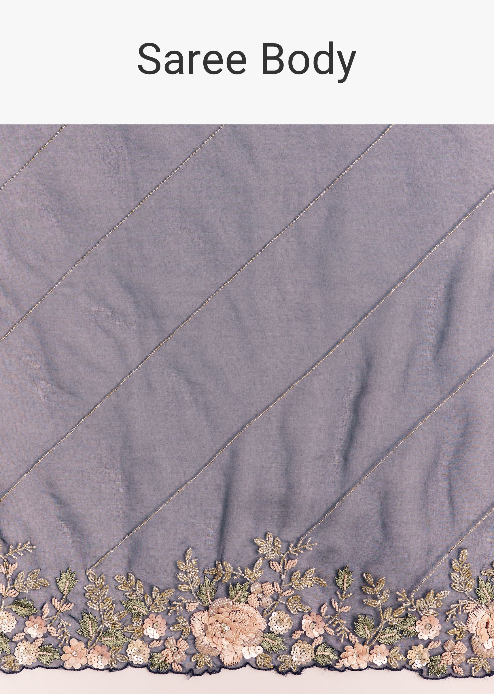 Midnight Blue Half And Half Saree With Floral Sequin Embroidery - Image 9