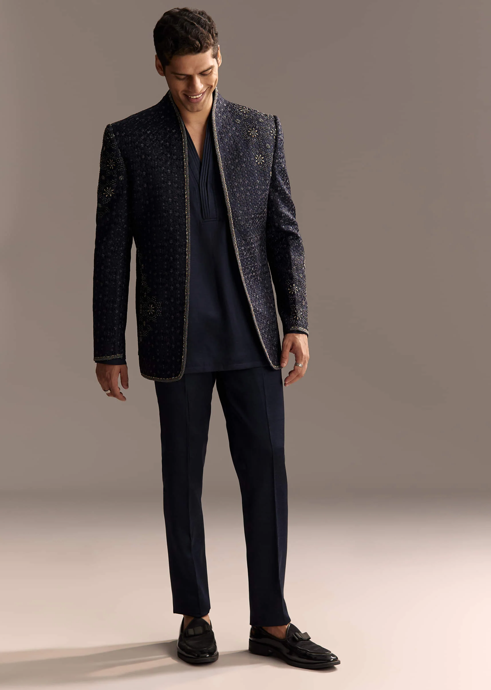 Midnight Blue Jodhpuri Suit For Men With Heavy Hand Embroidery - Image 4
