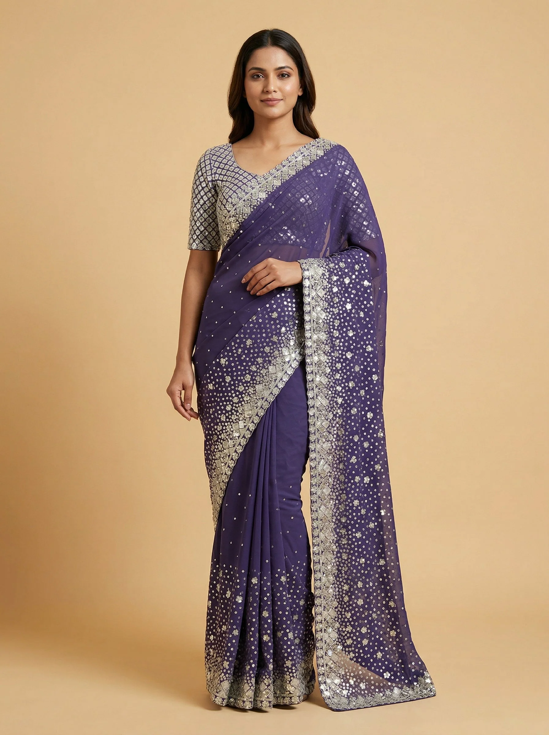 Midnight Grey Sleek Embroidered Saree