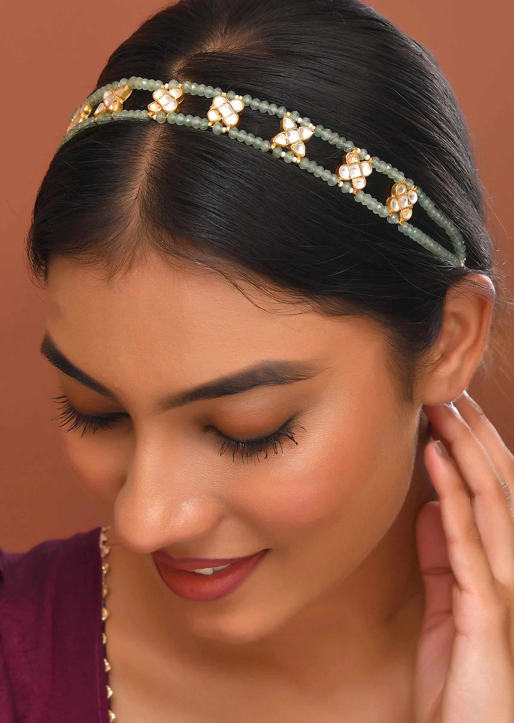 Mint Blue Floral Kundan Mathapatti