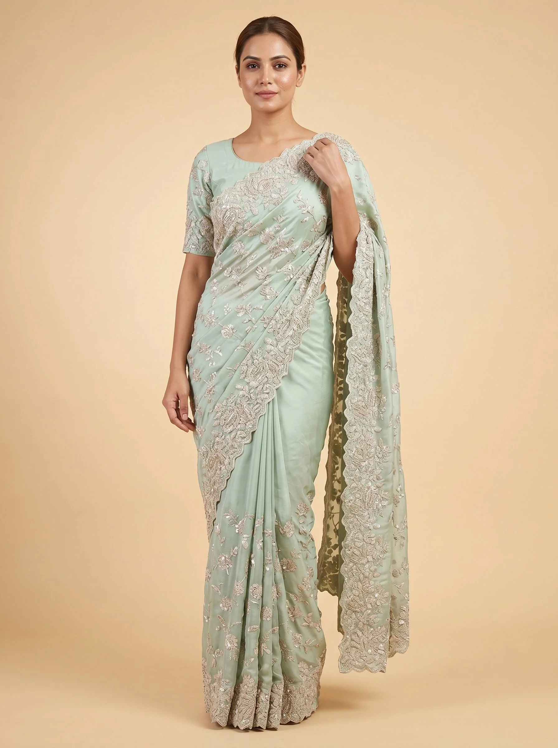 Mint Green Fresh Craft Embroidered Saree