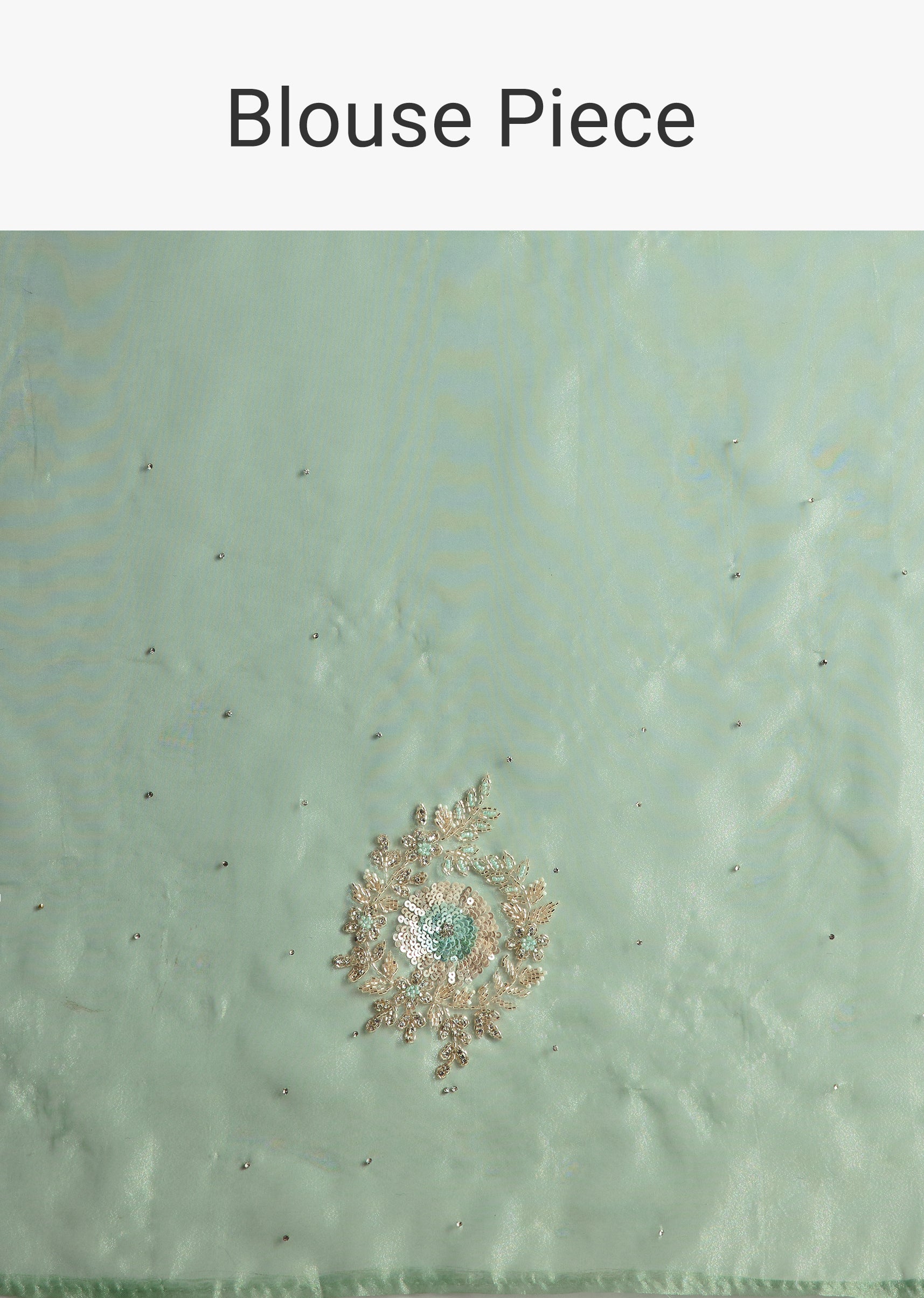 Mint Green Glass Tissue Saree With Cutdana And Sequins Embroidery - Image 9
