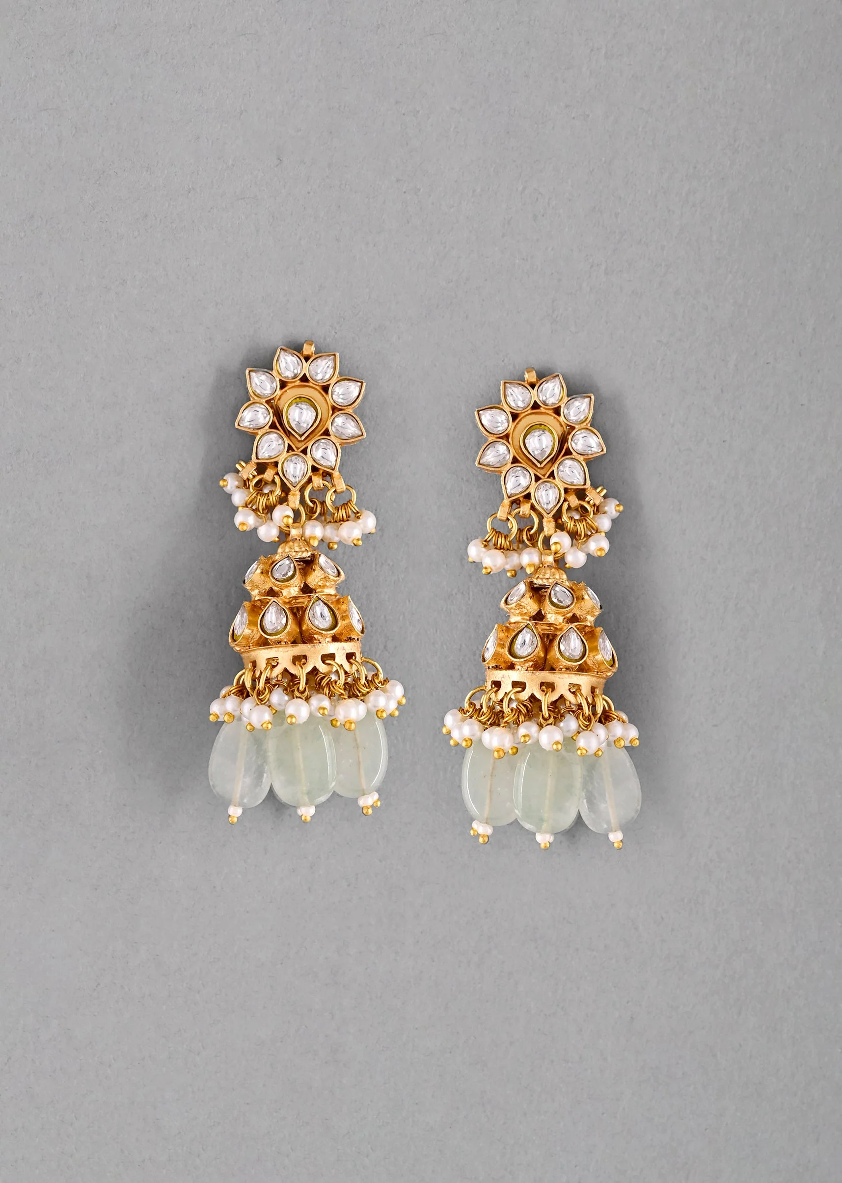 Mint Green Gold Earrings With Pachi Kundan - Image 2
