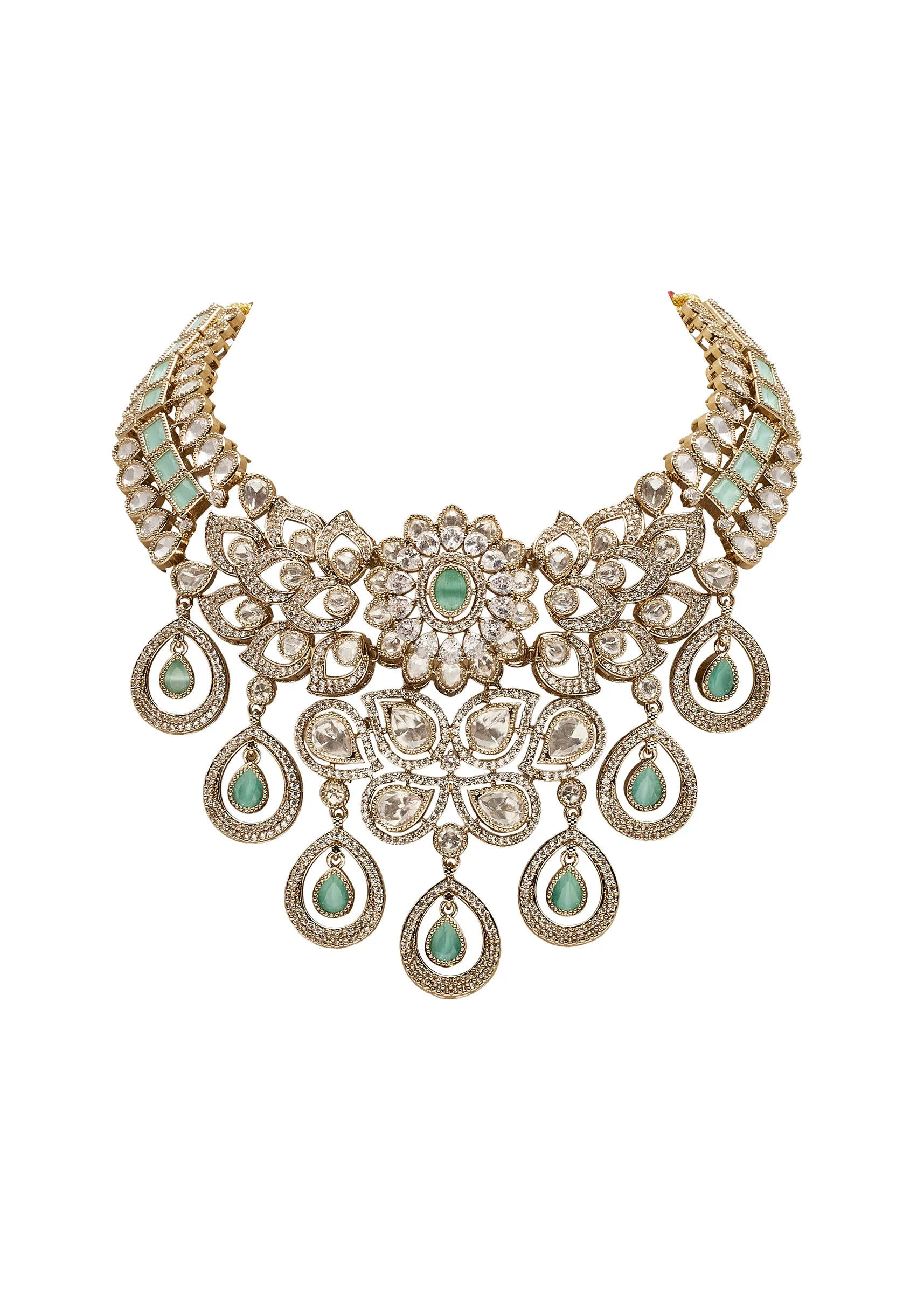 Mint Green Gold Wedding Necklace Set - Image 2