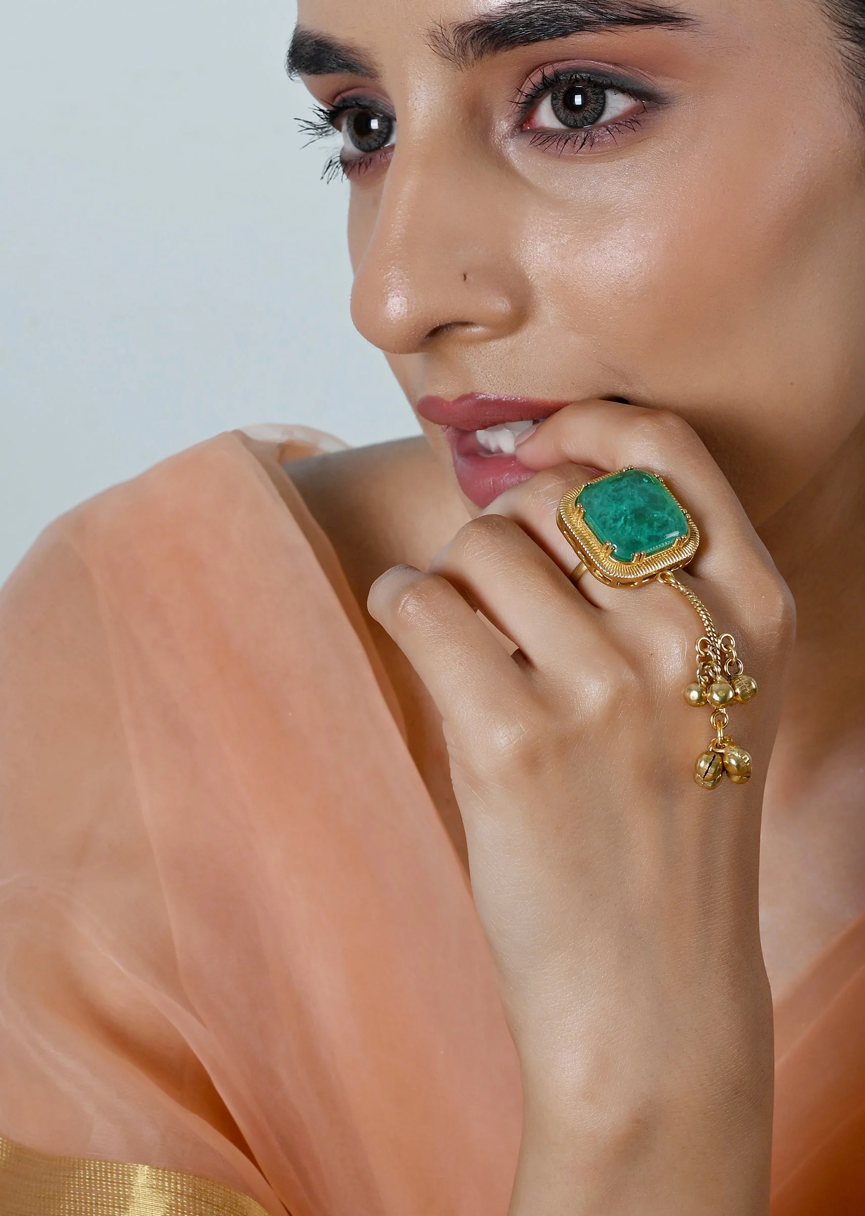 Mint Green Kundan Statement Ring