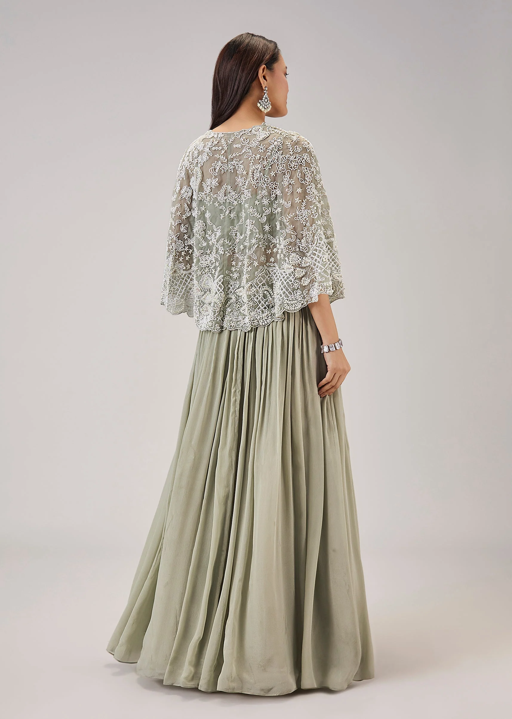Mint Green Moti And Cut Dana Work Cape Lehenga - Image 5