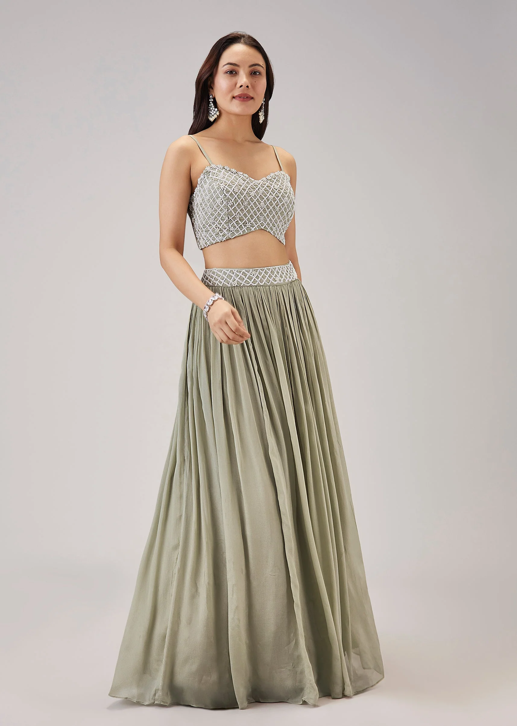 Mint Green Moti And Cut Dana Work Cape Lehenga - Image 6