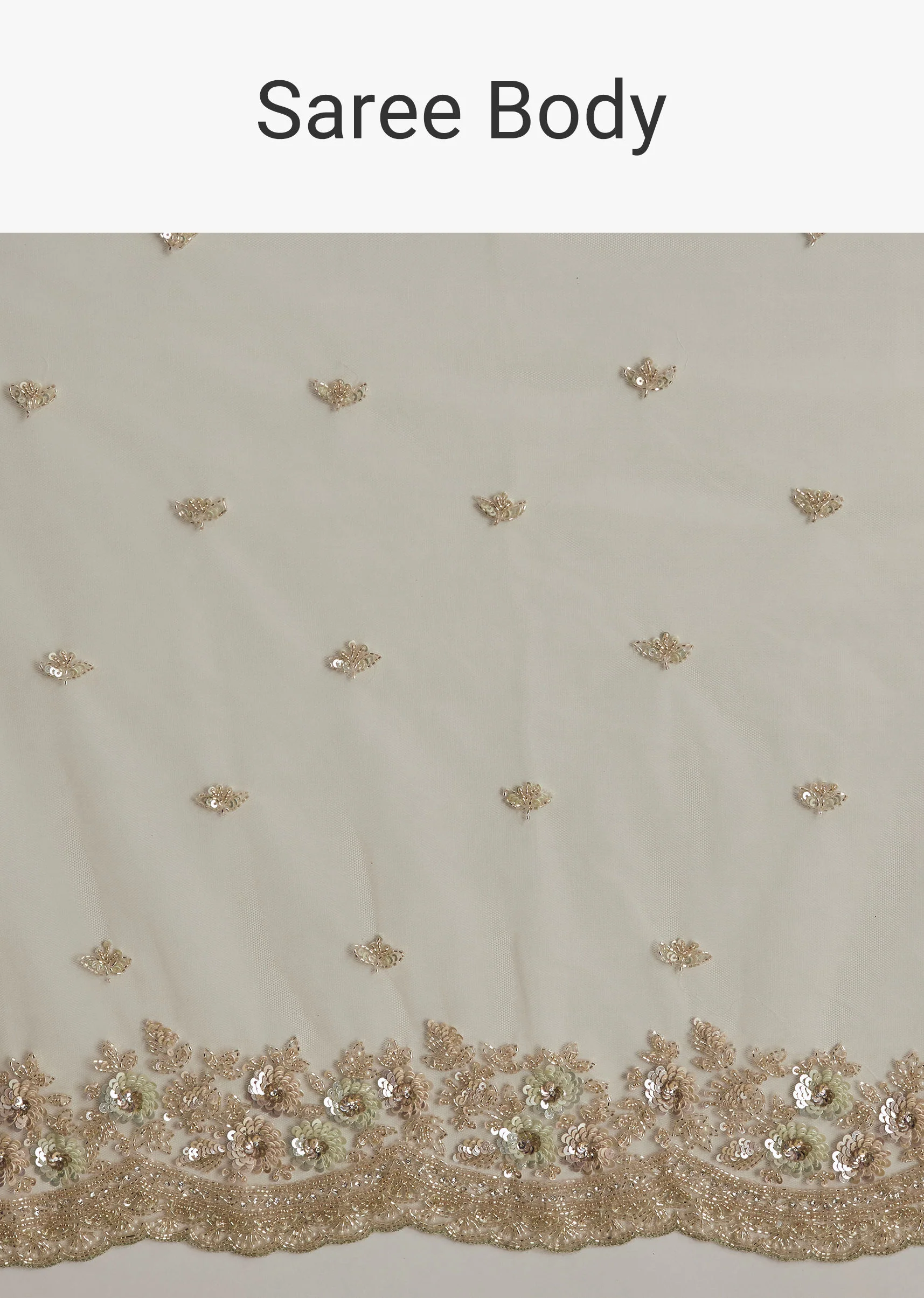 Mint Green Net Saree With Scallop Border And Heavy Embroidery - Image 9