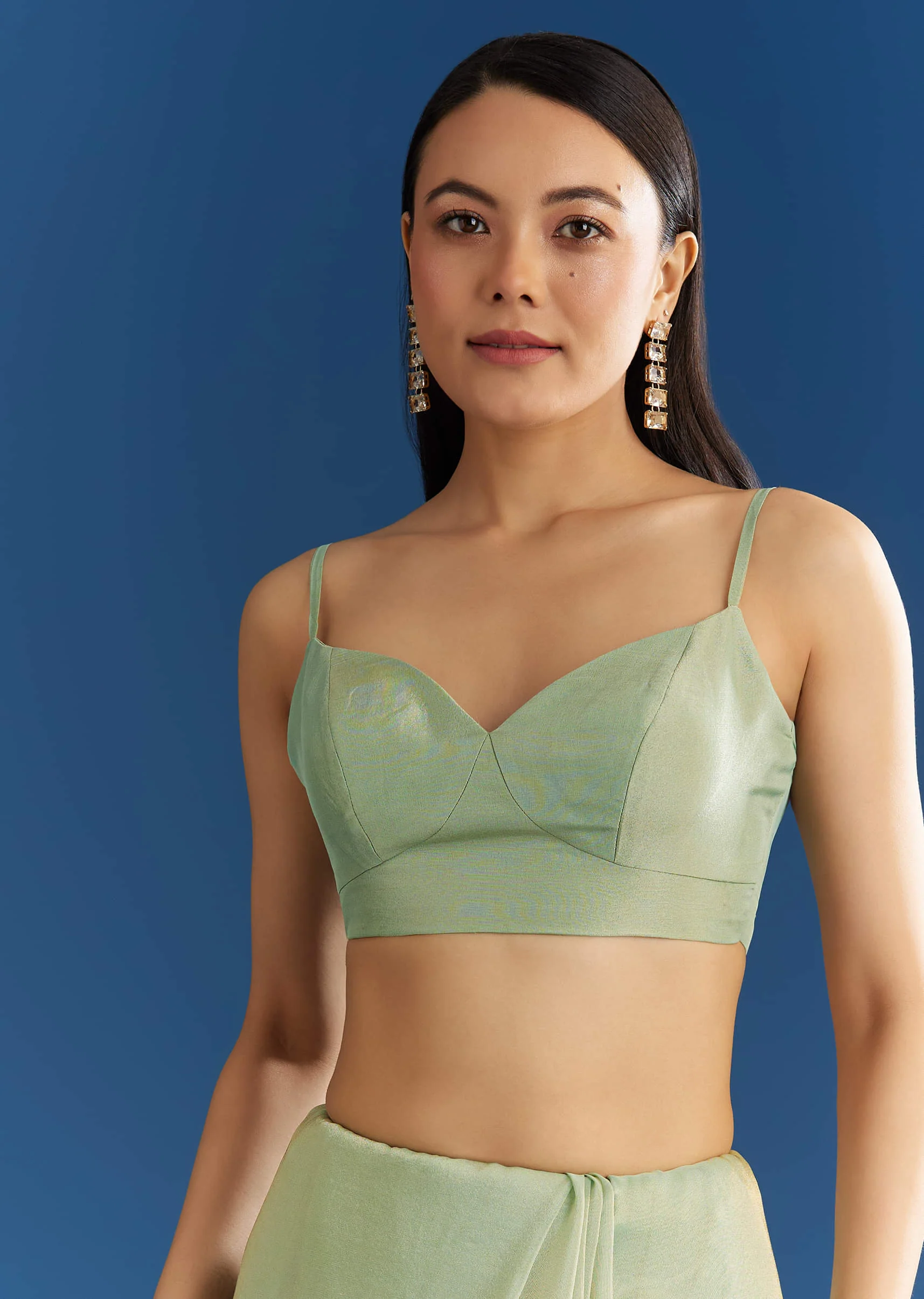 Mint Green Organza Tissue Saree With Subtle Embroidery - Image 7