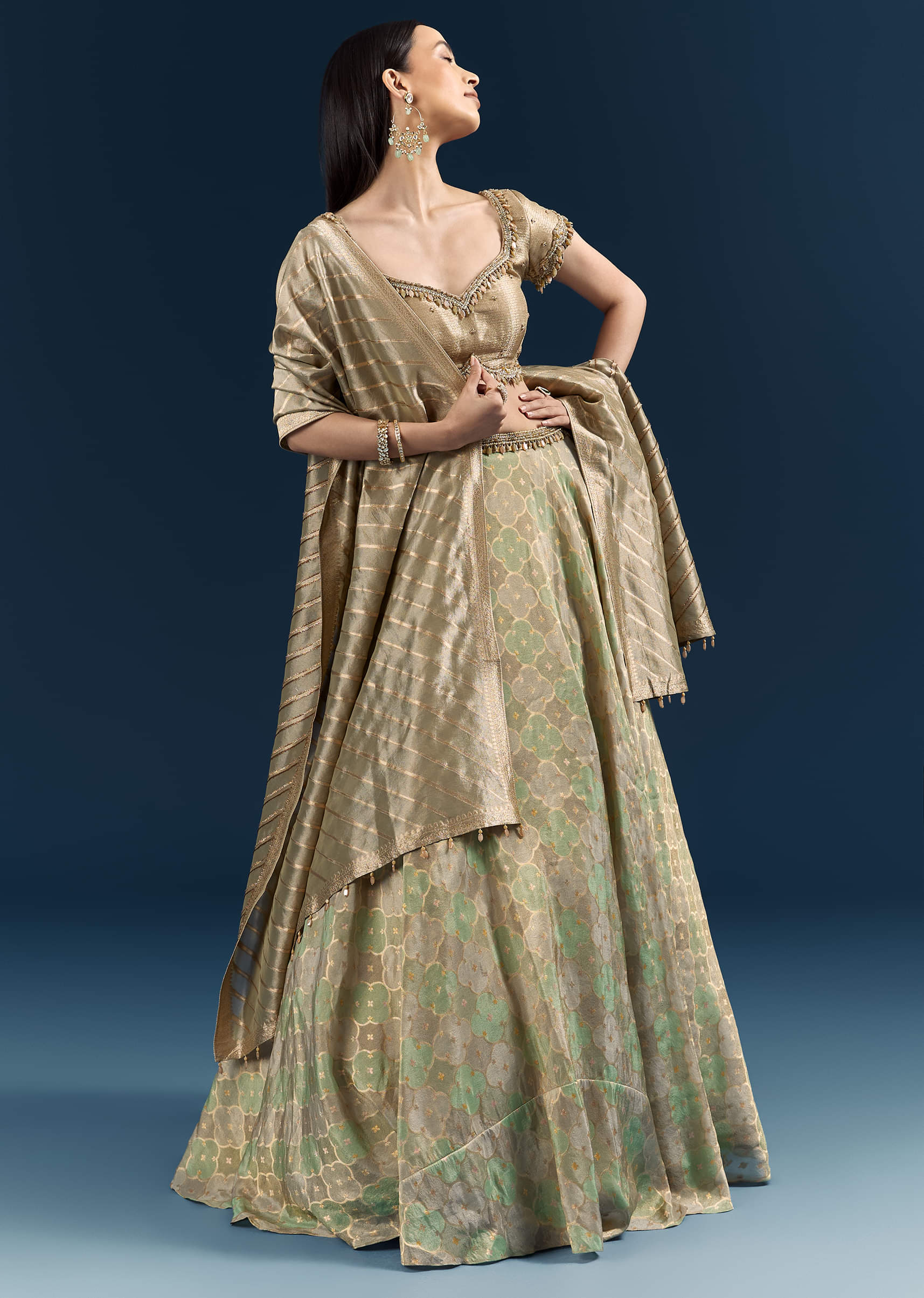Mint Green Silk Bridesmaid Lehenga With Heavy Embroidery - Image 3