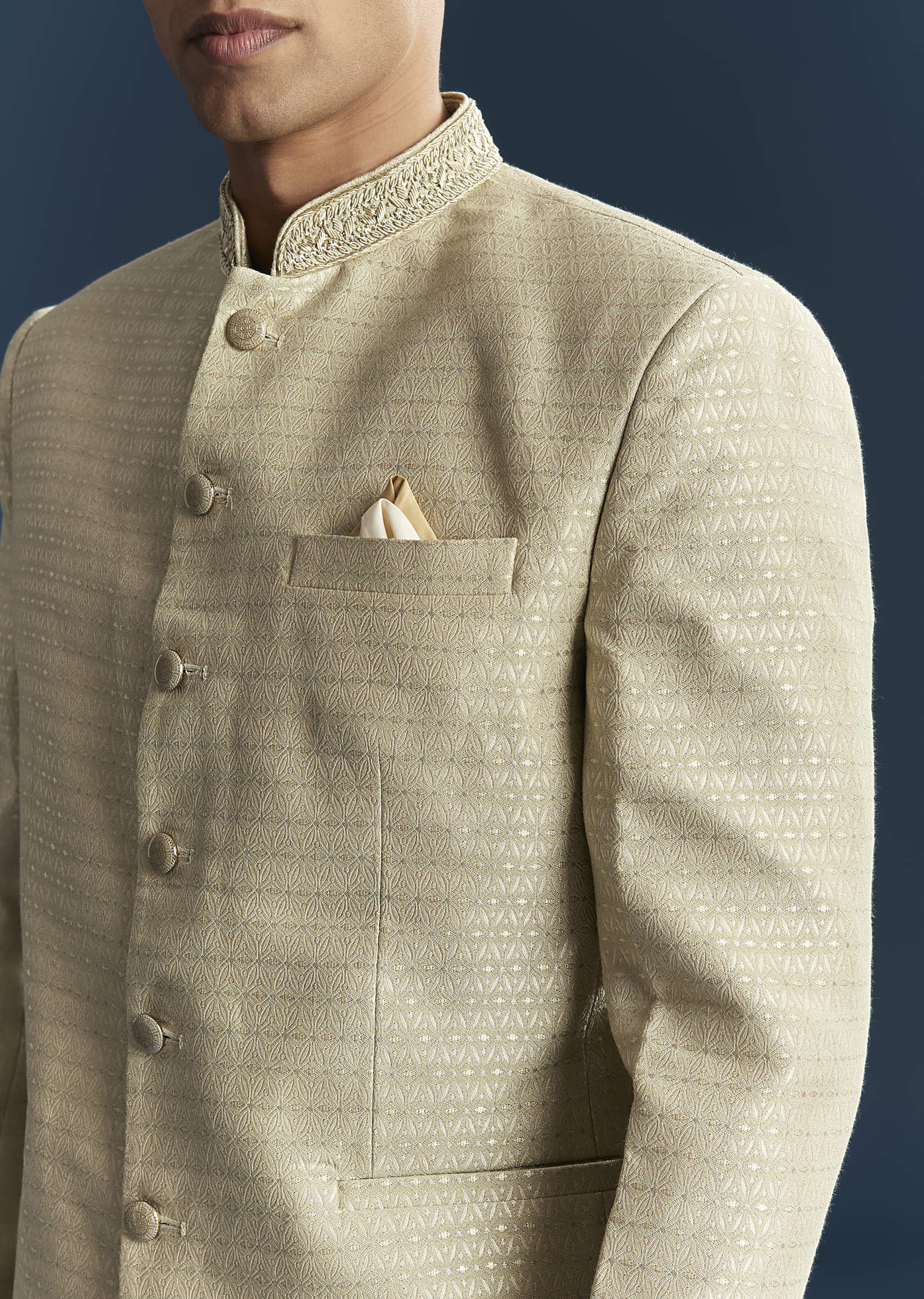 Mint Green Silk Jodhpuri Suit For Men With Hand Embroidery - Image 2