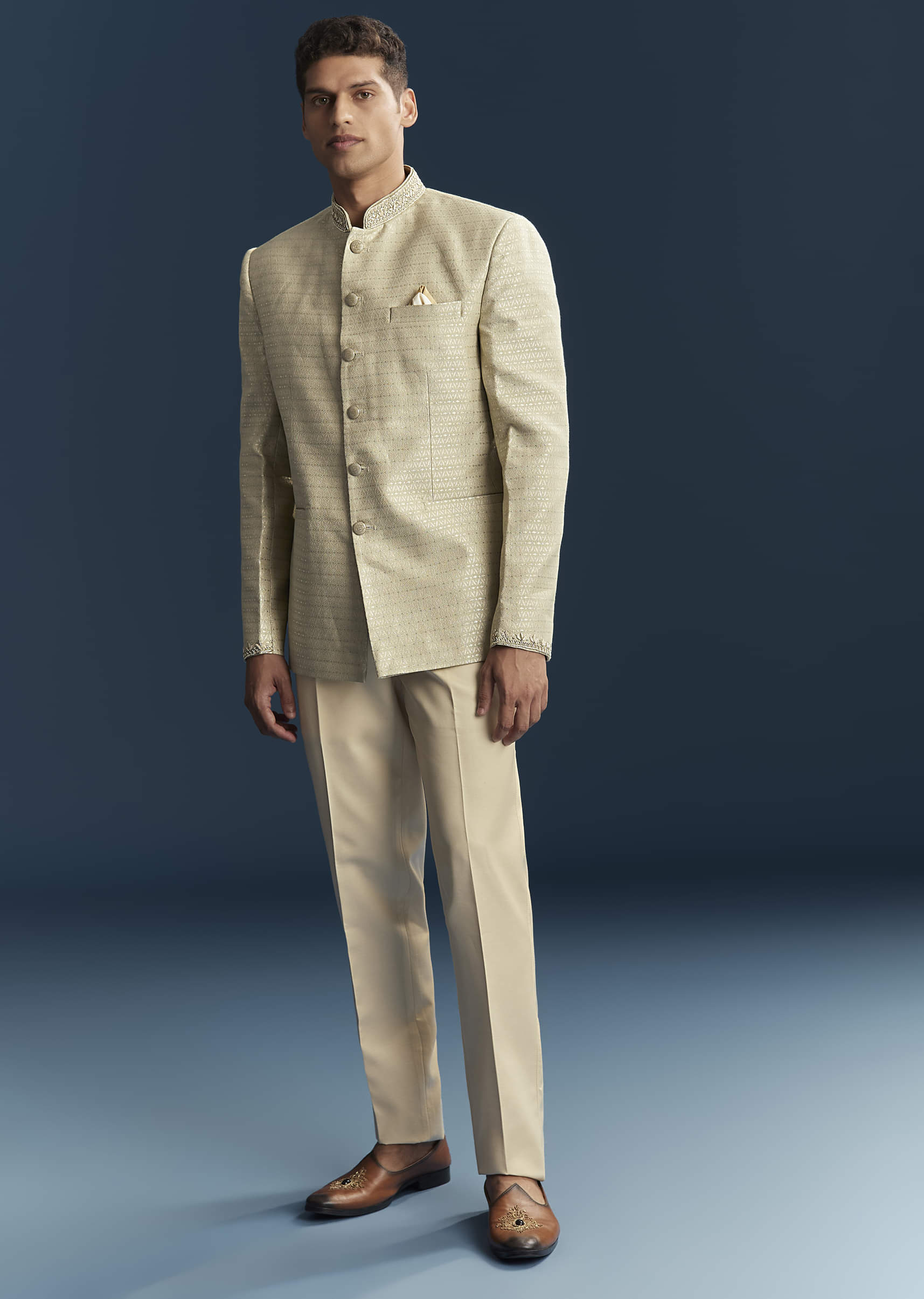 Mint Green Silk Jodhpuri Suit For Men With Hand Embroidery - Image 3