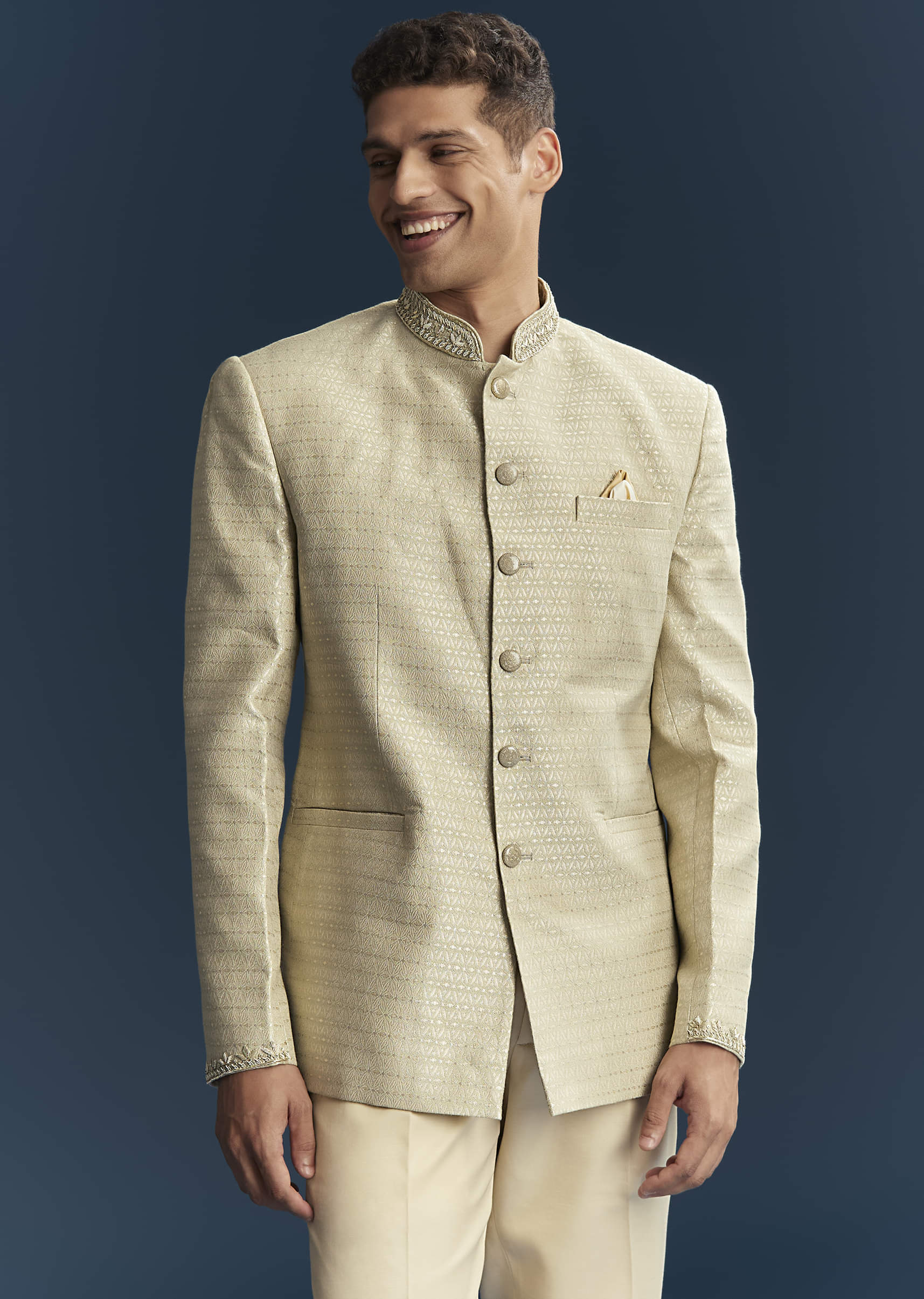Mint Green Silk Jodhpuri Suit For Men With Hand Embroidery - Image 4
