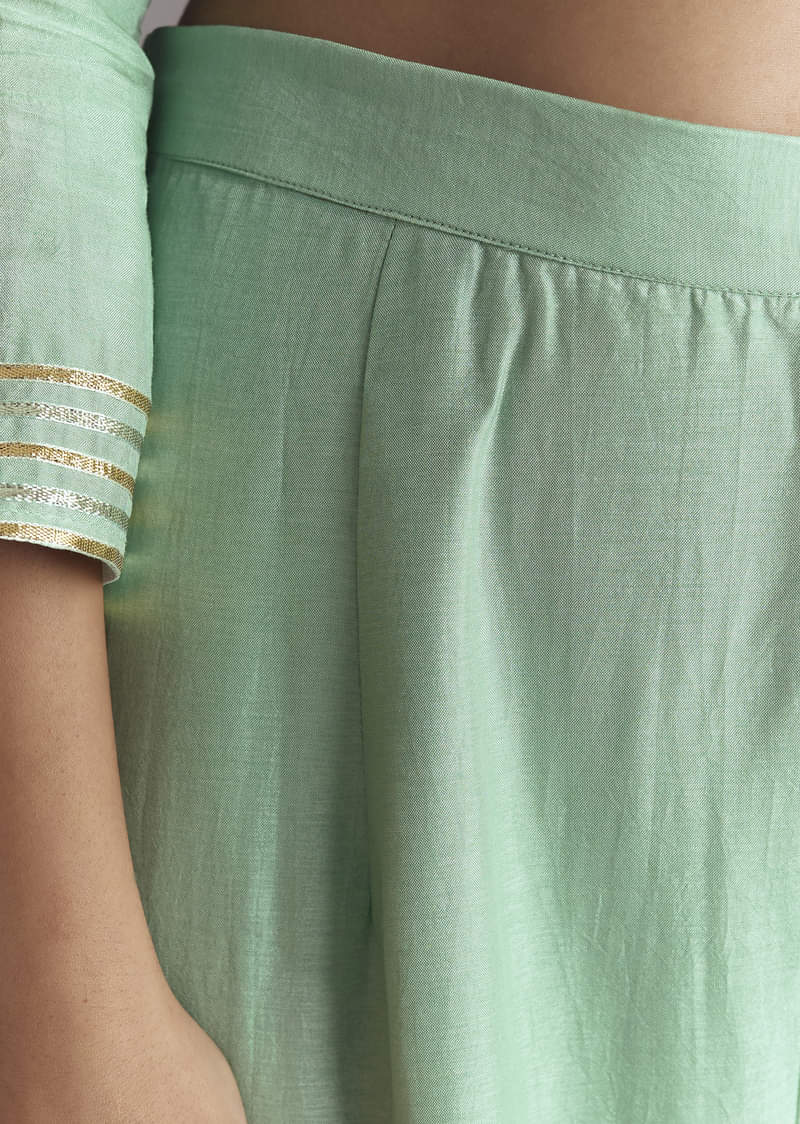Mint Green Silk Kurta Sharara Set With Gotta Work - Image 5