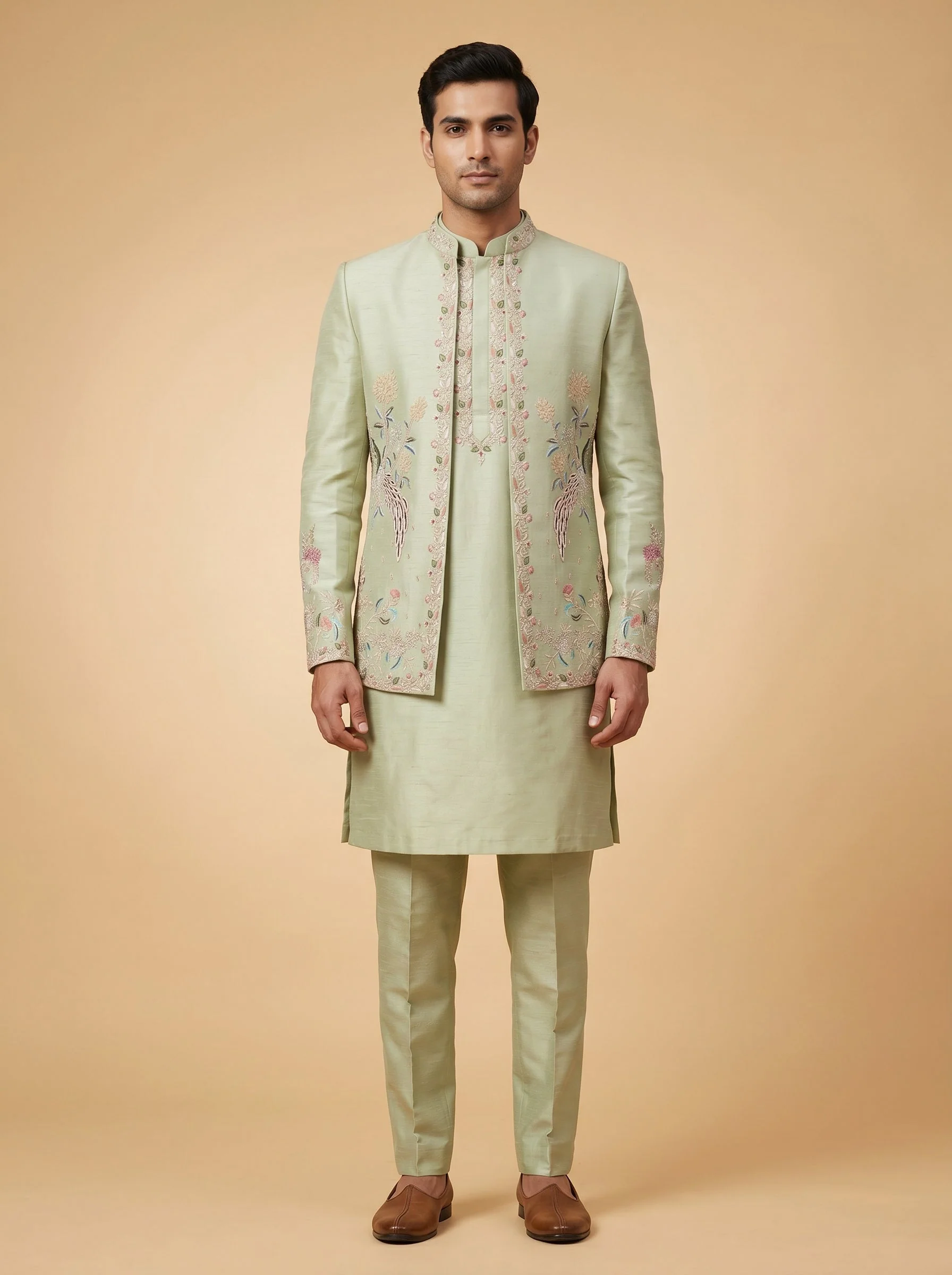 Mint Pista Green Embroidered Jodhpuri Set