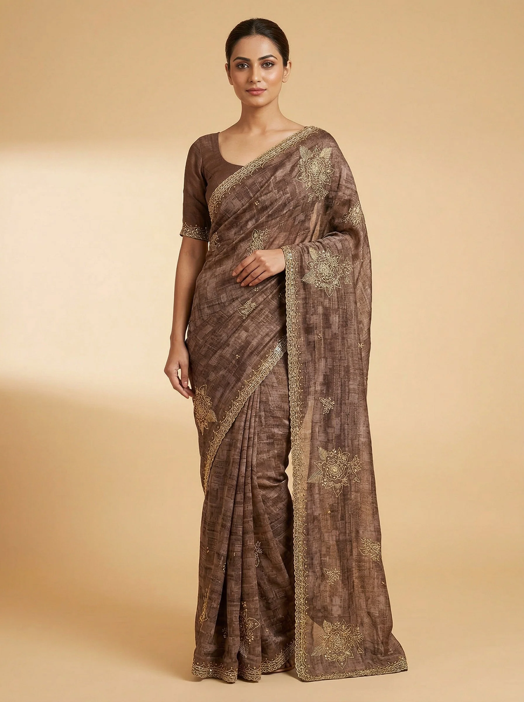 Mocha Brown Earthy Luxe Saree