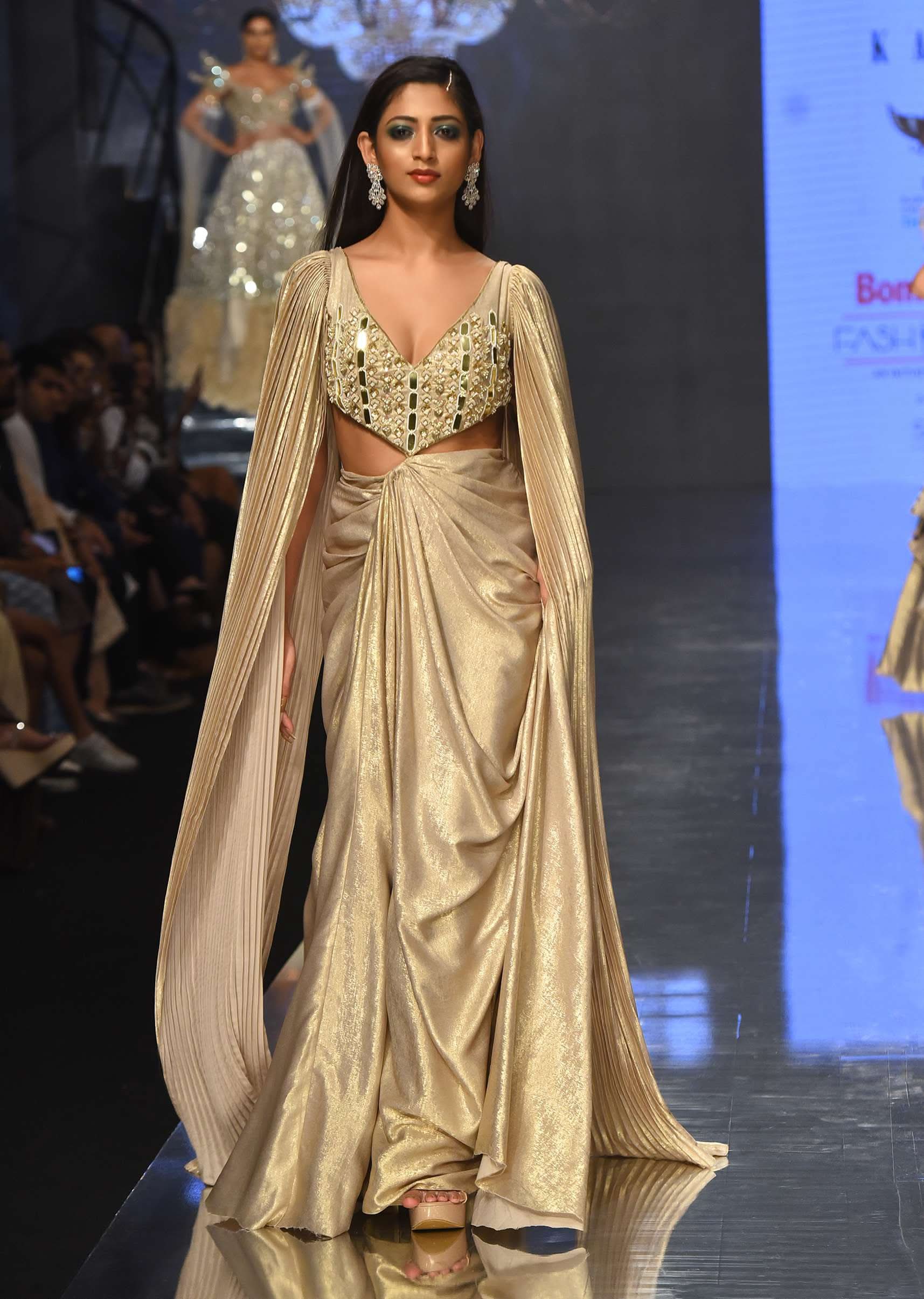 Mocha Brown Gown With A Pre-Pleated Dhoti Skirt And Royal Cape Sleeves - NOOR 2022 - Image 8