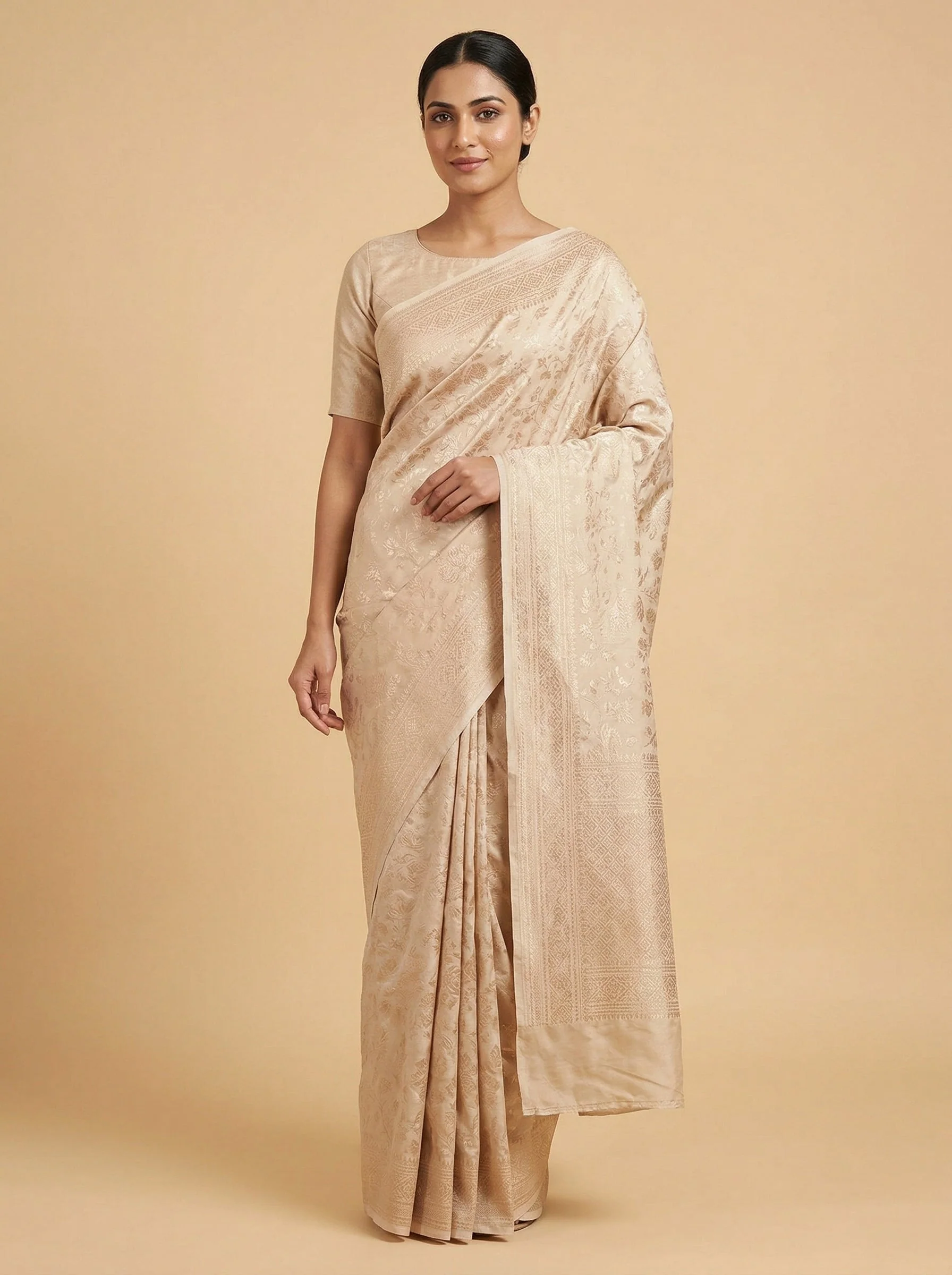 Mocha Dark Cream Handloom Saree