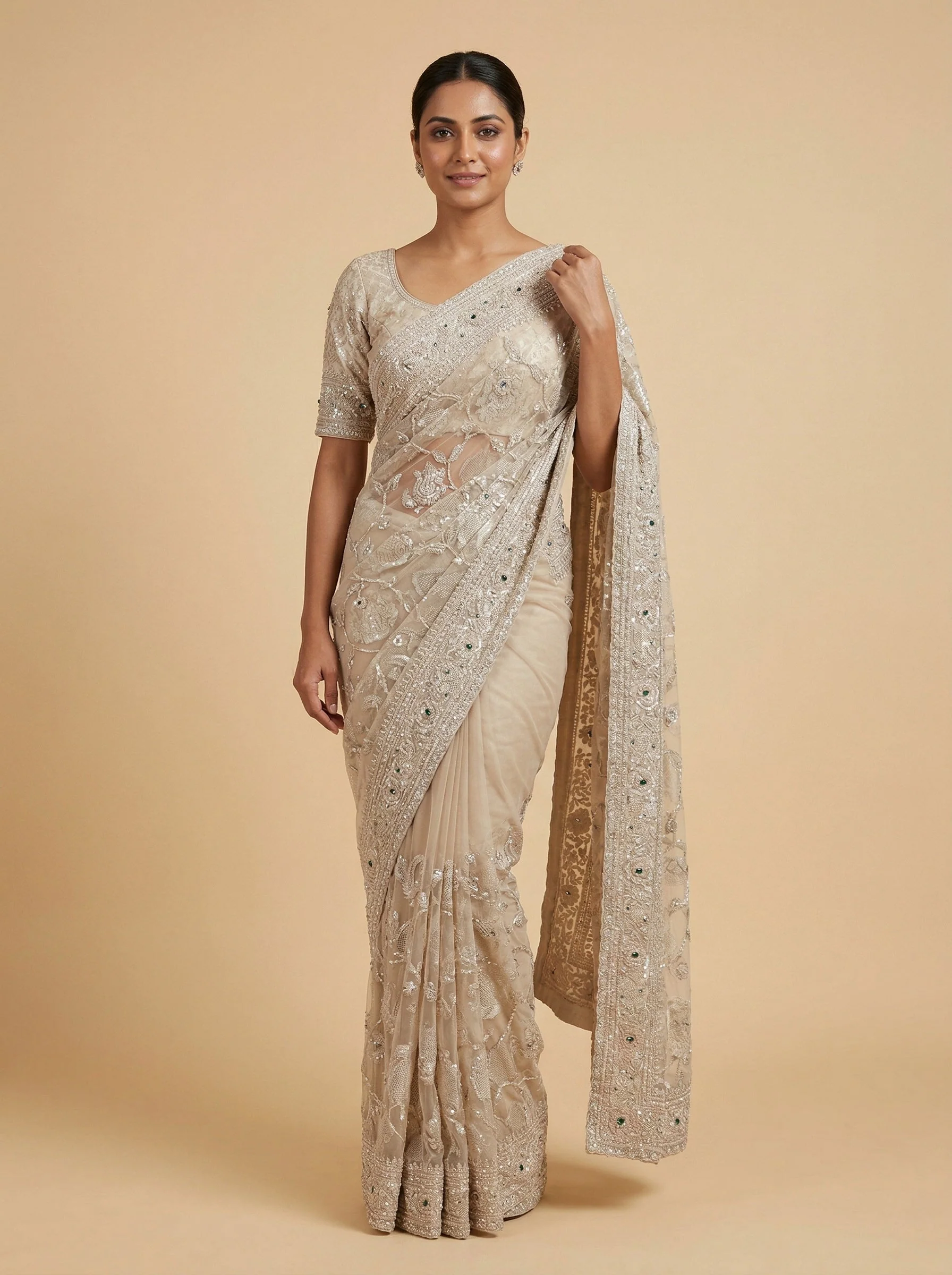 Moonbeam Silver Handloom Saree
