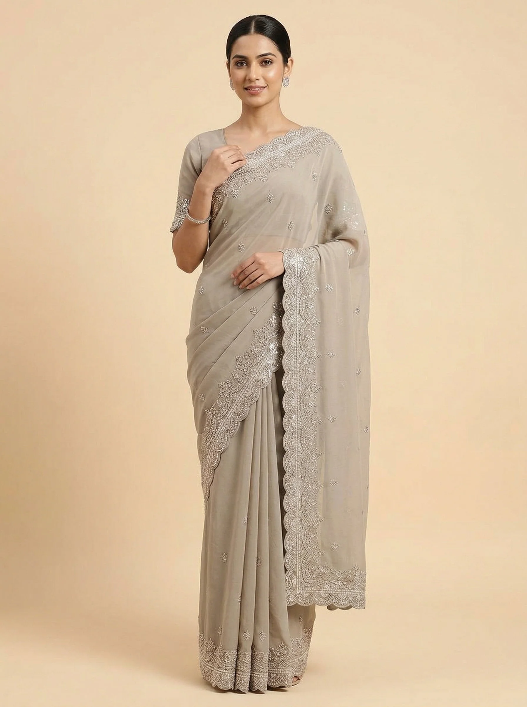Moonlit Silver Embroidered Saree