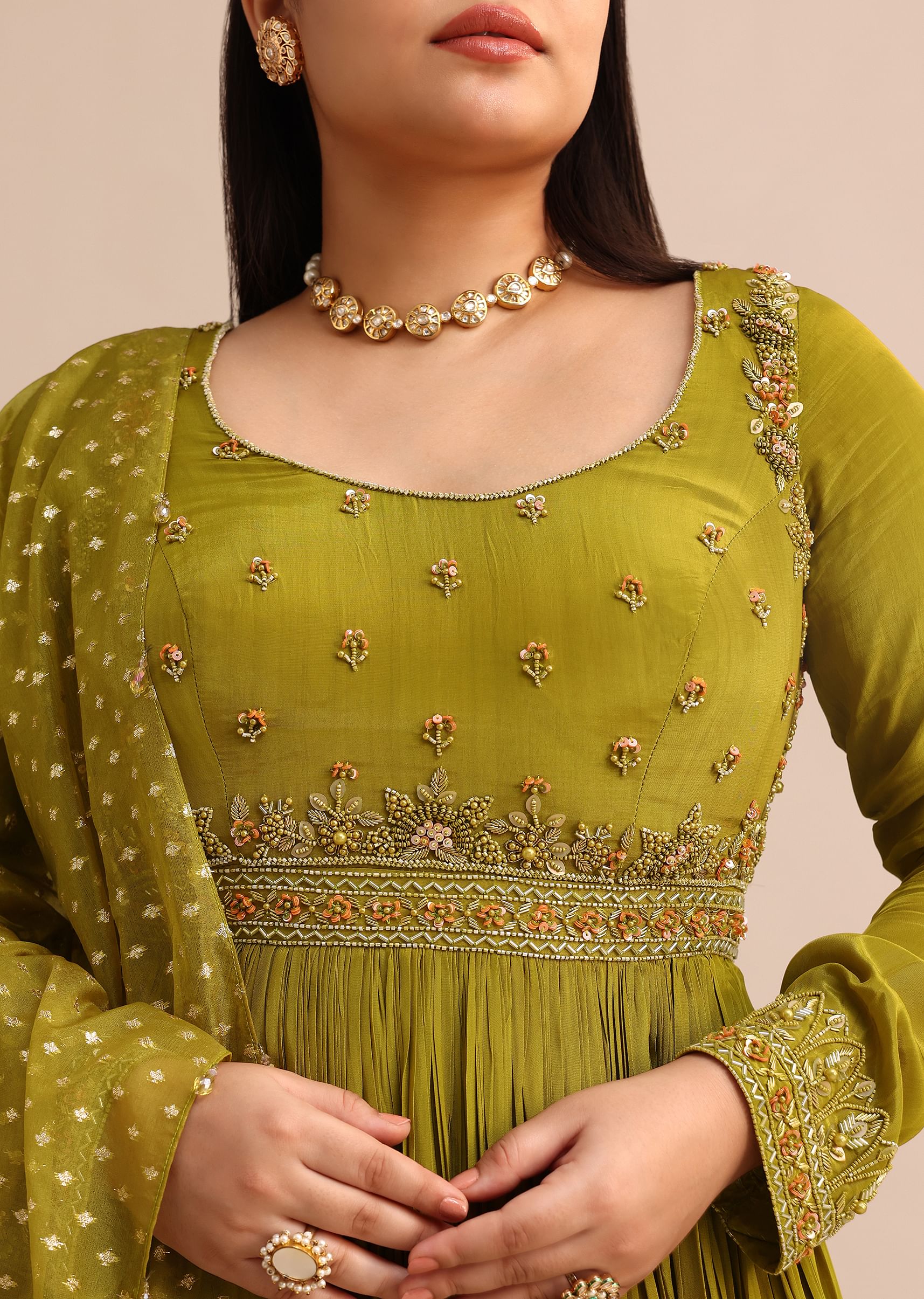Moss Green Embroidered Anarakali Set - Image 2