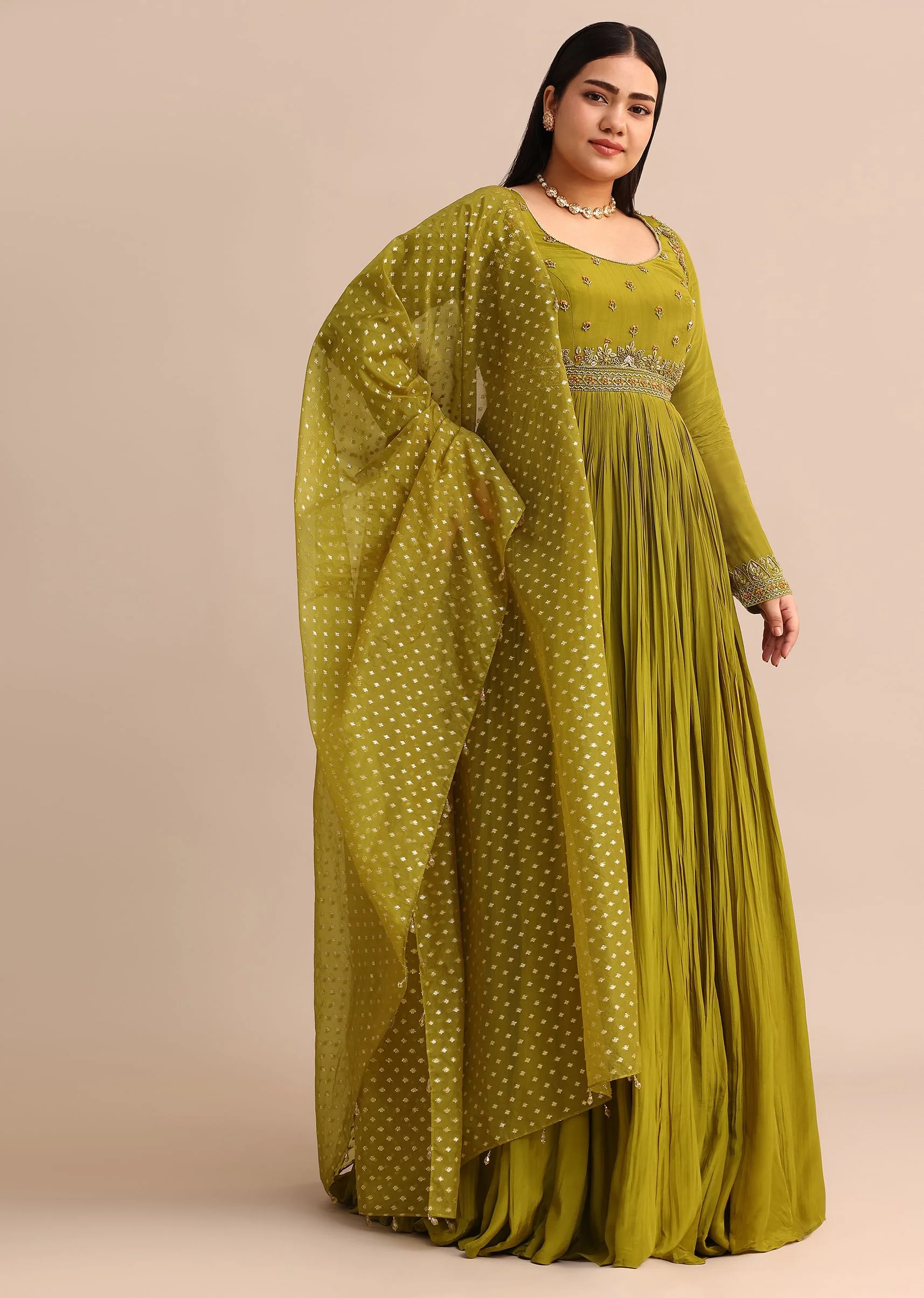 Moss Green Embroidered Anarakali Set - Image 3