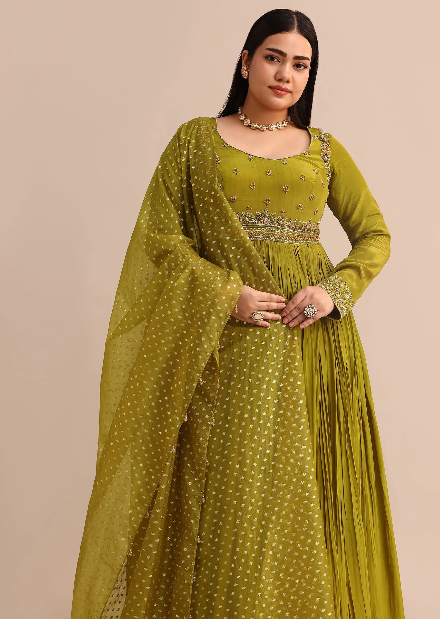 Moss Green Embroidered Anarakali Set - Image 4