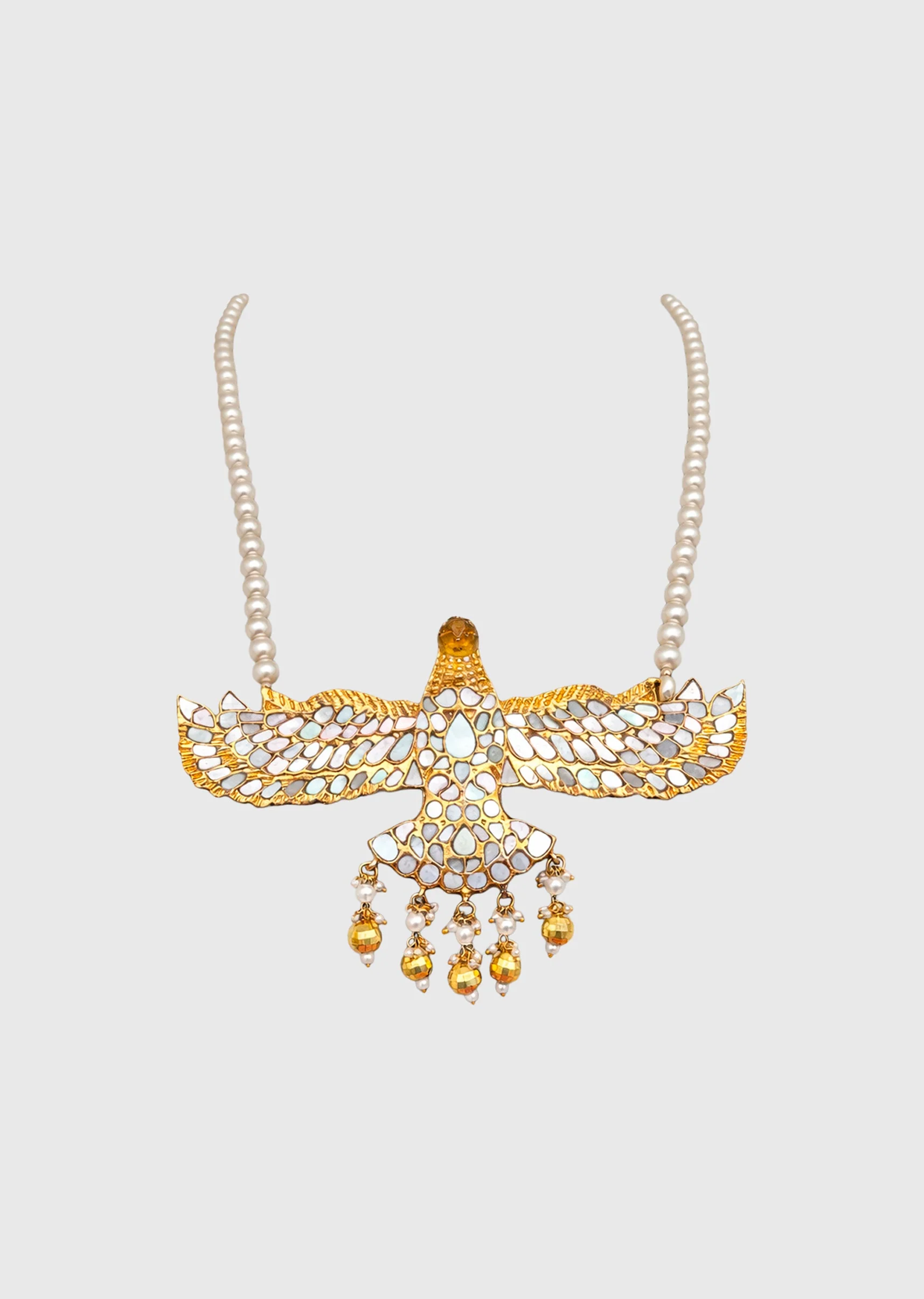 Mother Of Pearl Bird Motif Long Necklace