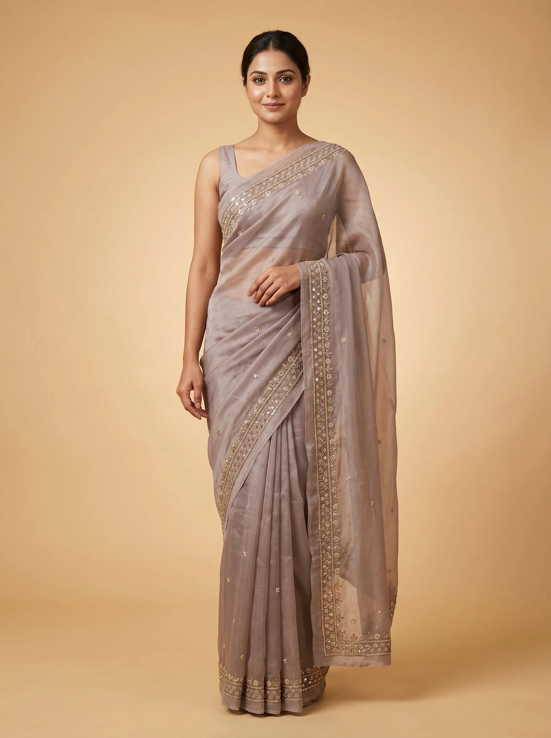 Mouse Subtle Tone Embroidered Saree