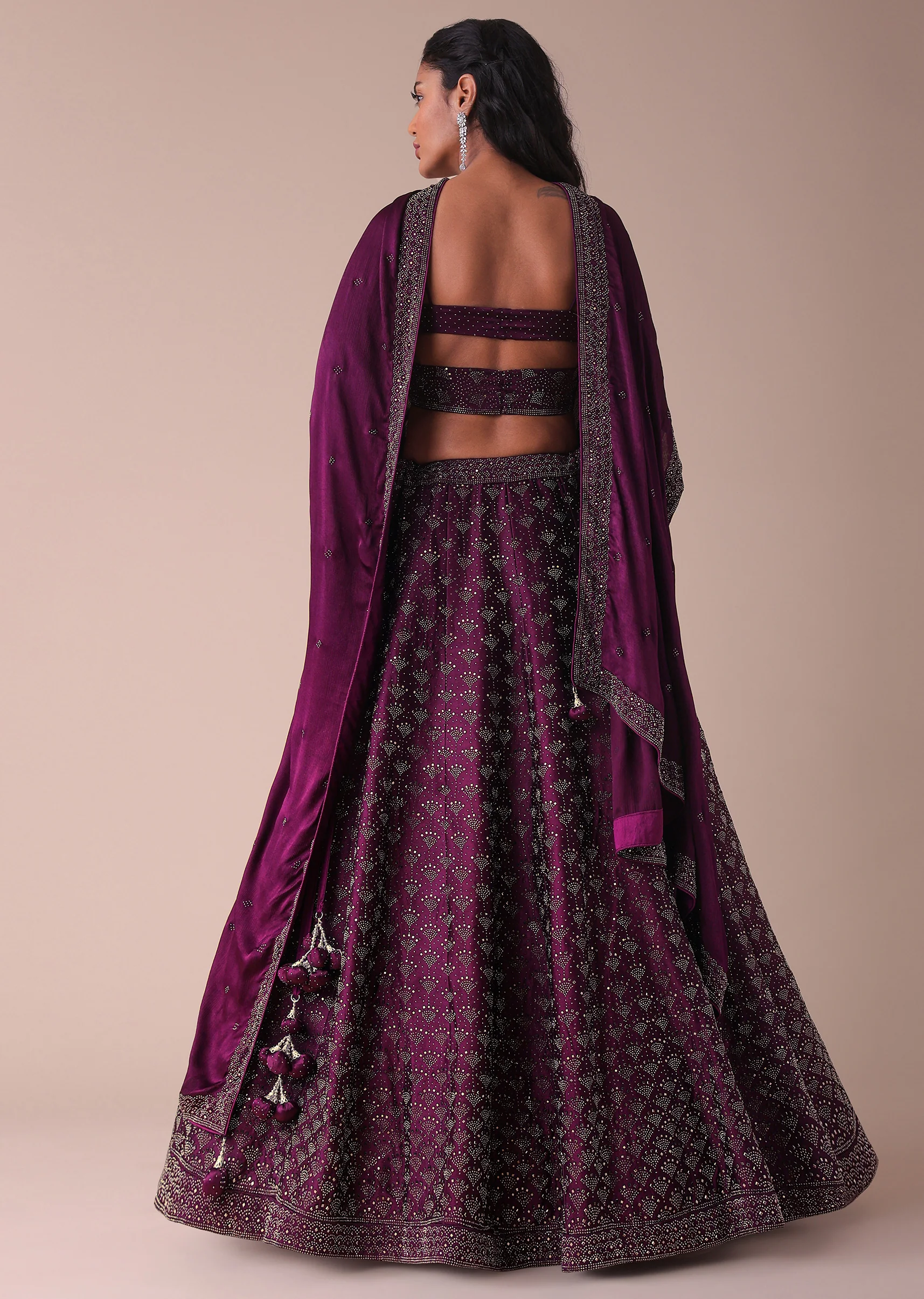 Mulberry Purple Wrinkle Satin Lehenga With Swarovski Crystals - Image 5